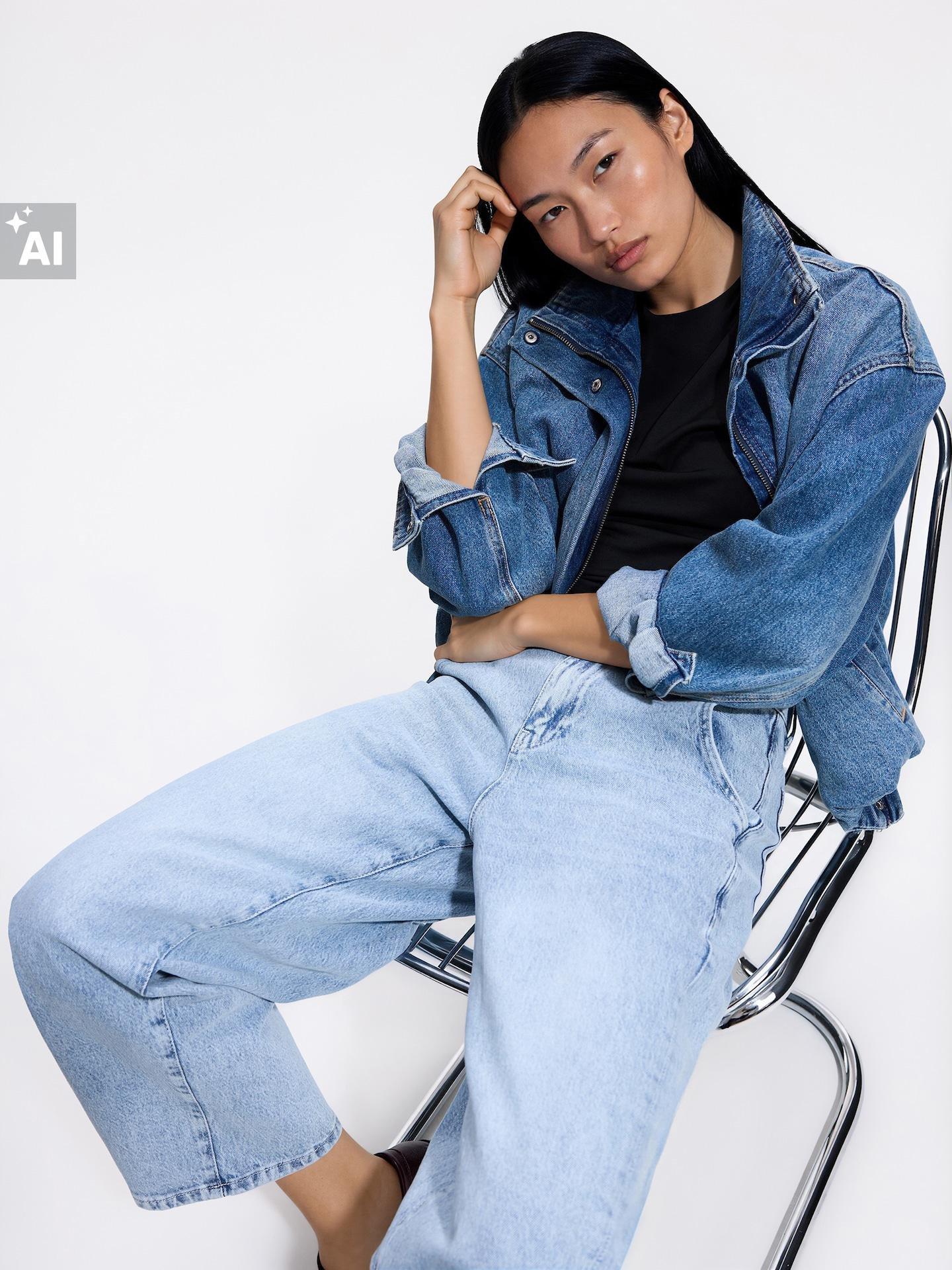 Blue Barrel Leg Jeans With Stitching, Blue, large image number 4
