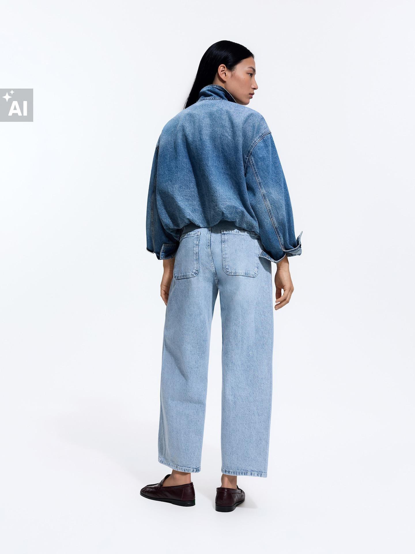 Blue Barrel Leg Jeans With Stitching, Blue, large image number 5