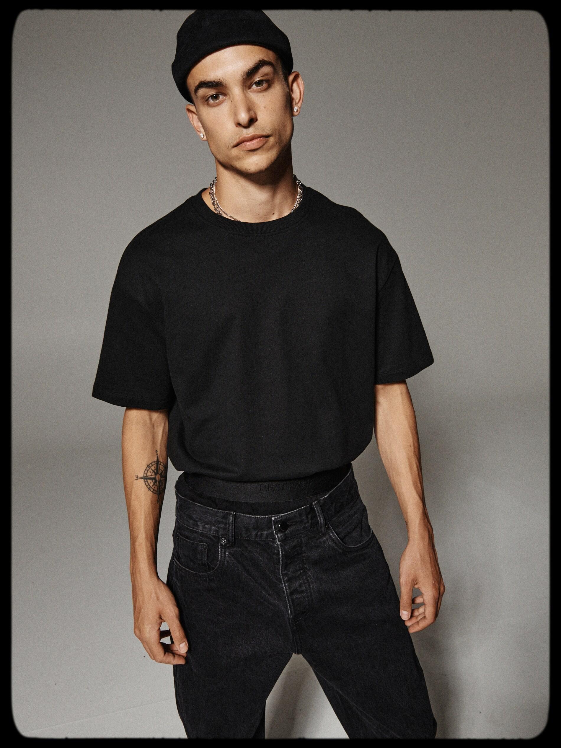 Black Drop Crotch Carrot Jeans, , large image number 0