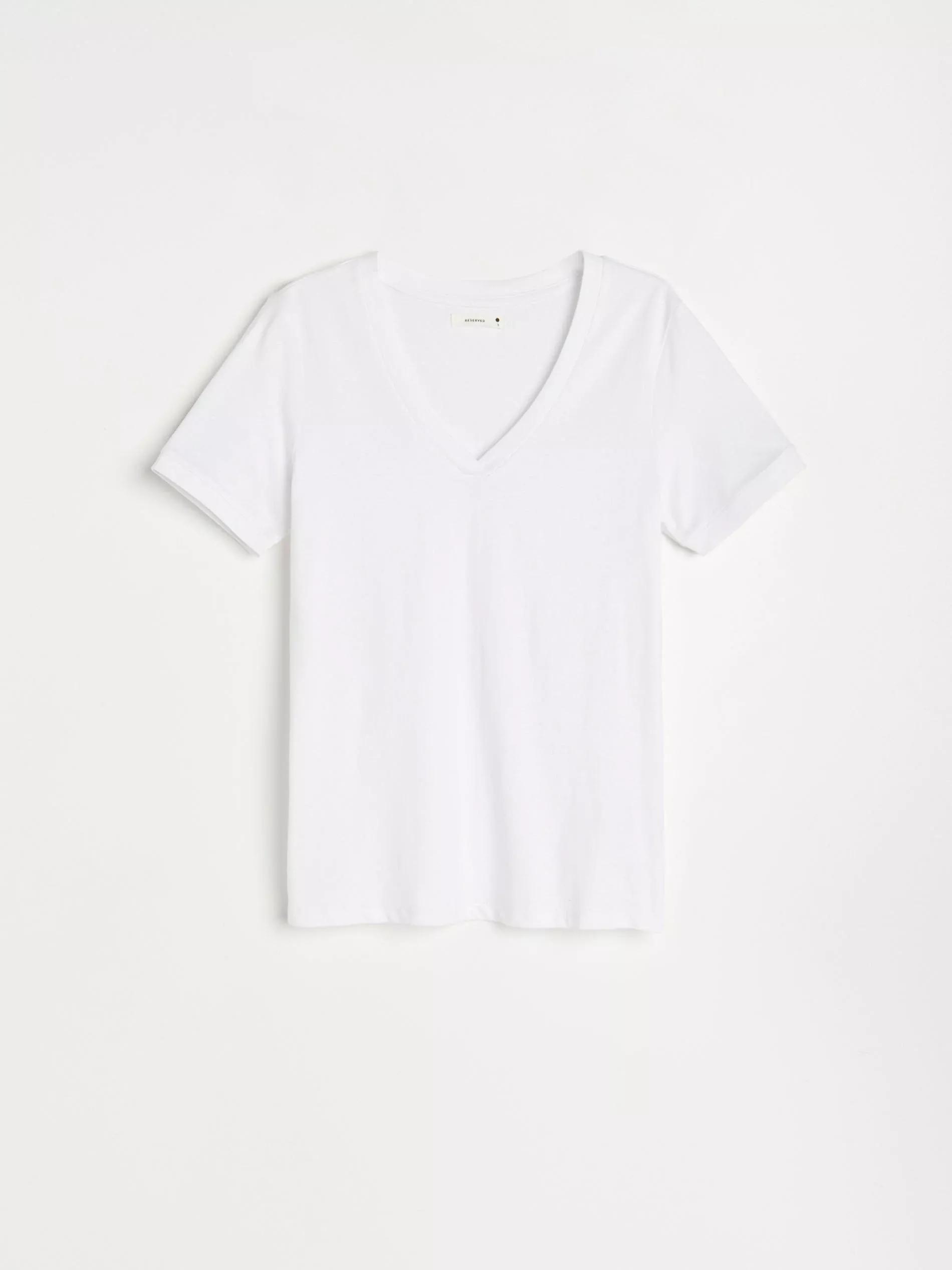 White Plain V-Neck T-Shirt, Women, , large image number 3