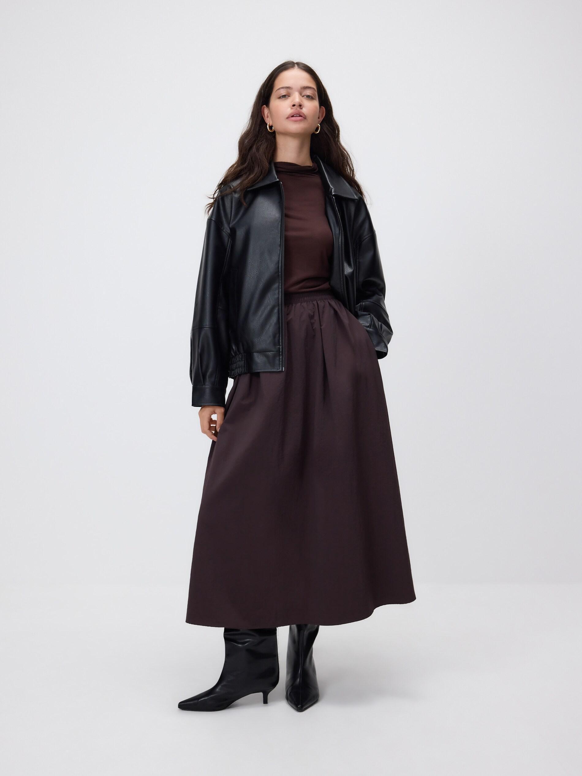 Brown Midi Skirt With Pleats, Brown, large image number 0