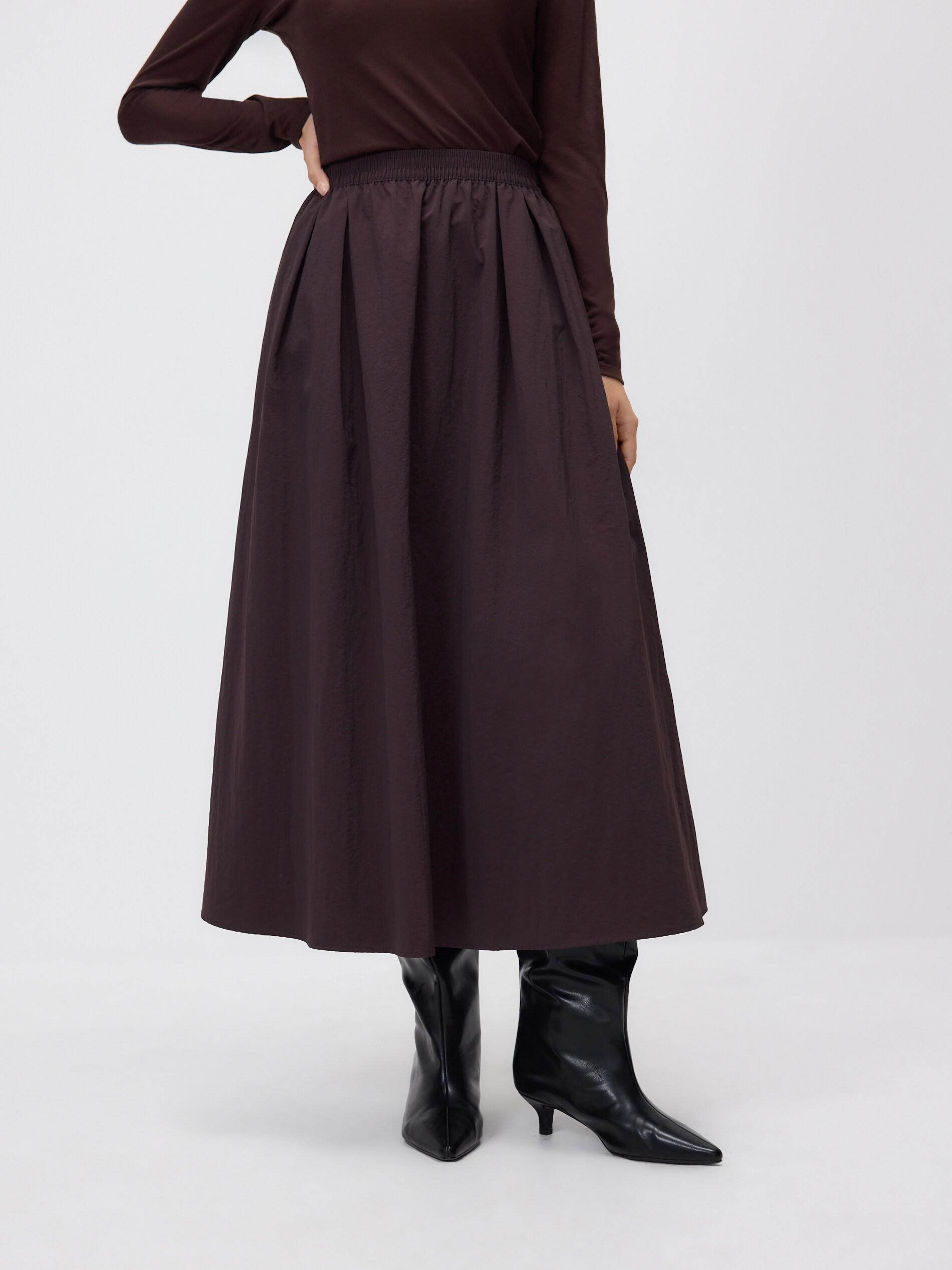 Brown Midi Skirt With Pleats, Brown, large image number 1