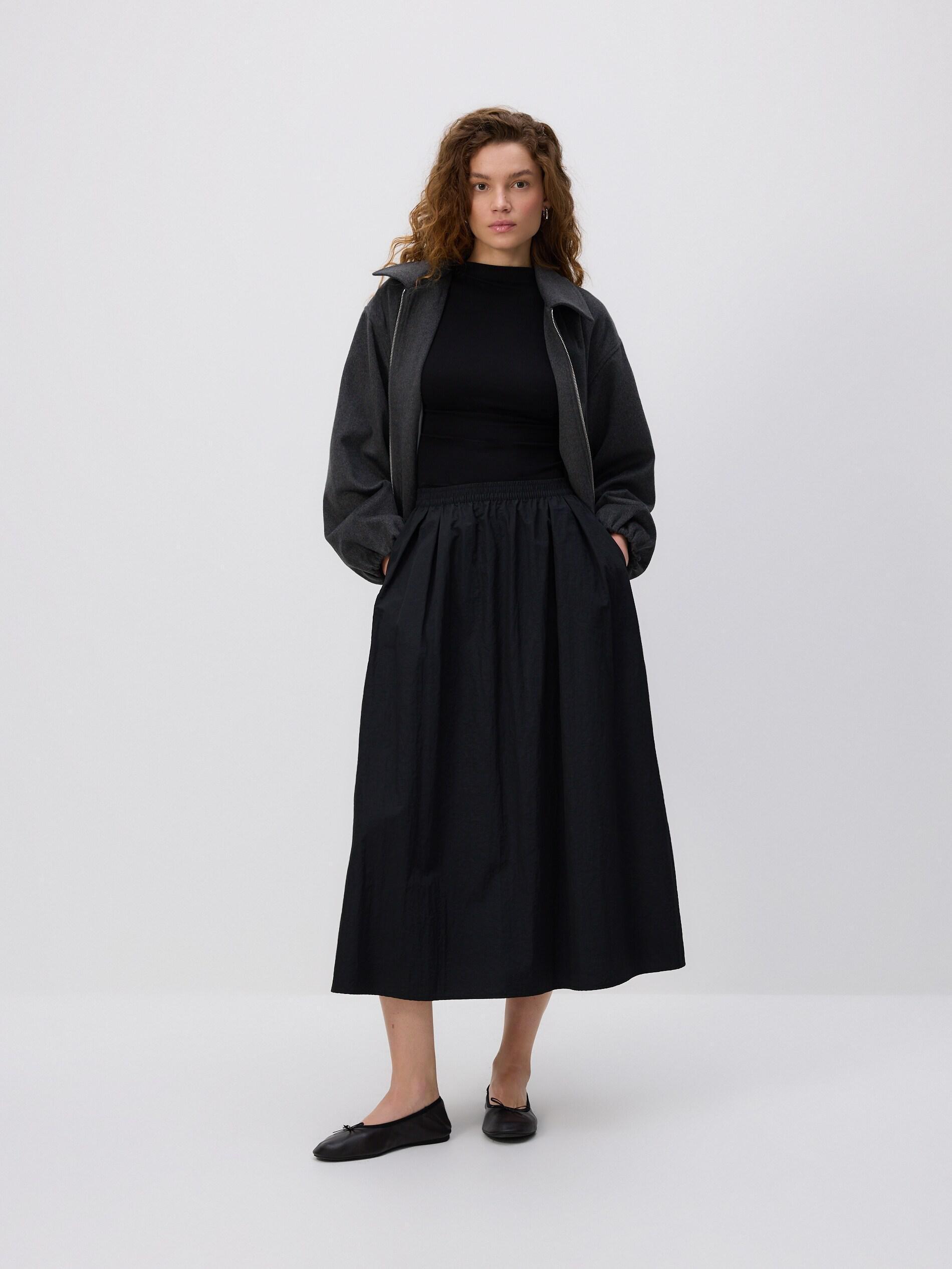 BLACK Midi skirt with pleats, Black, large image number 0