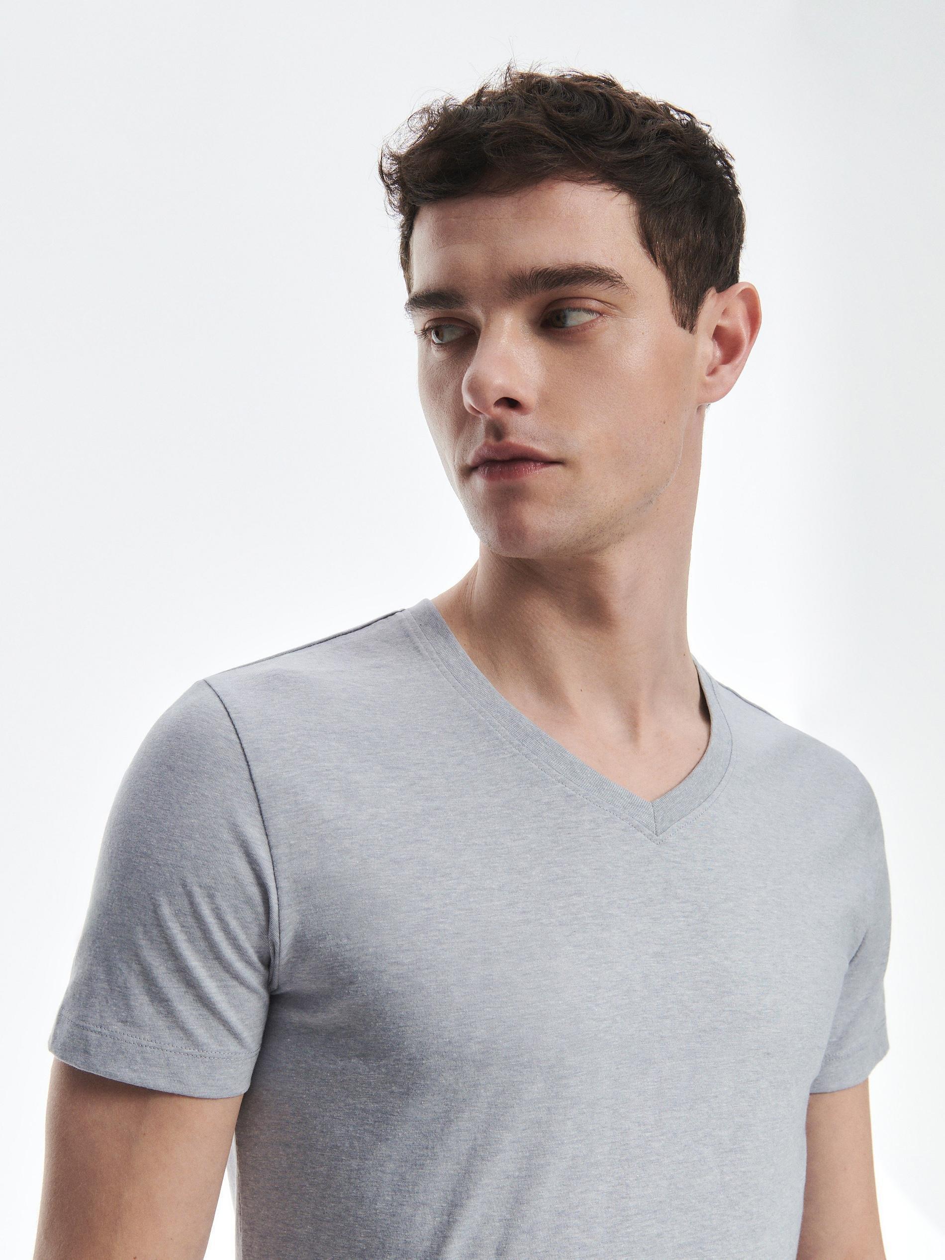 Blue Slim Fit V-Neck T-Shirt, , large image number 4
