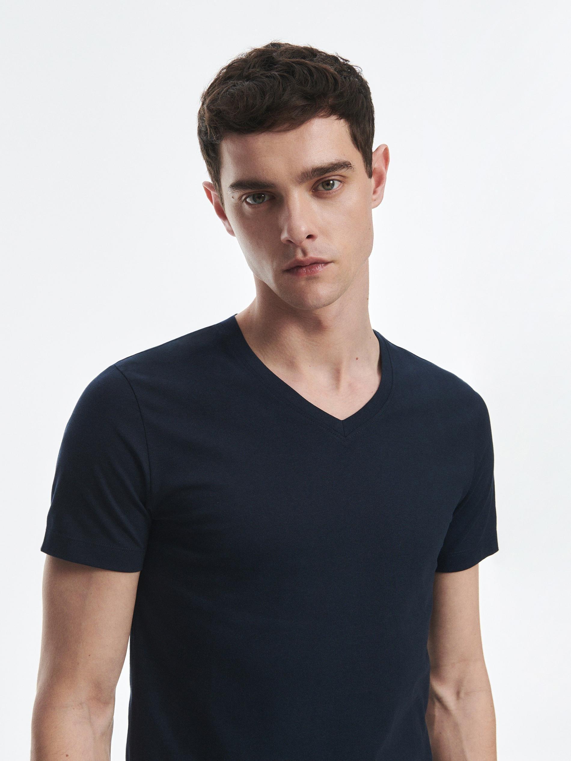 Navy Slim V-Neck T-Shirt, , large image number 1