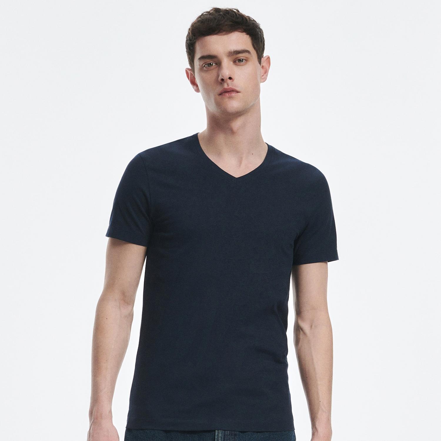 Navy Slim V-Neck T-Shirt, , large image number 2