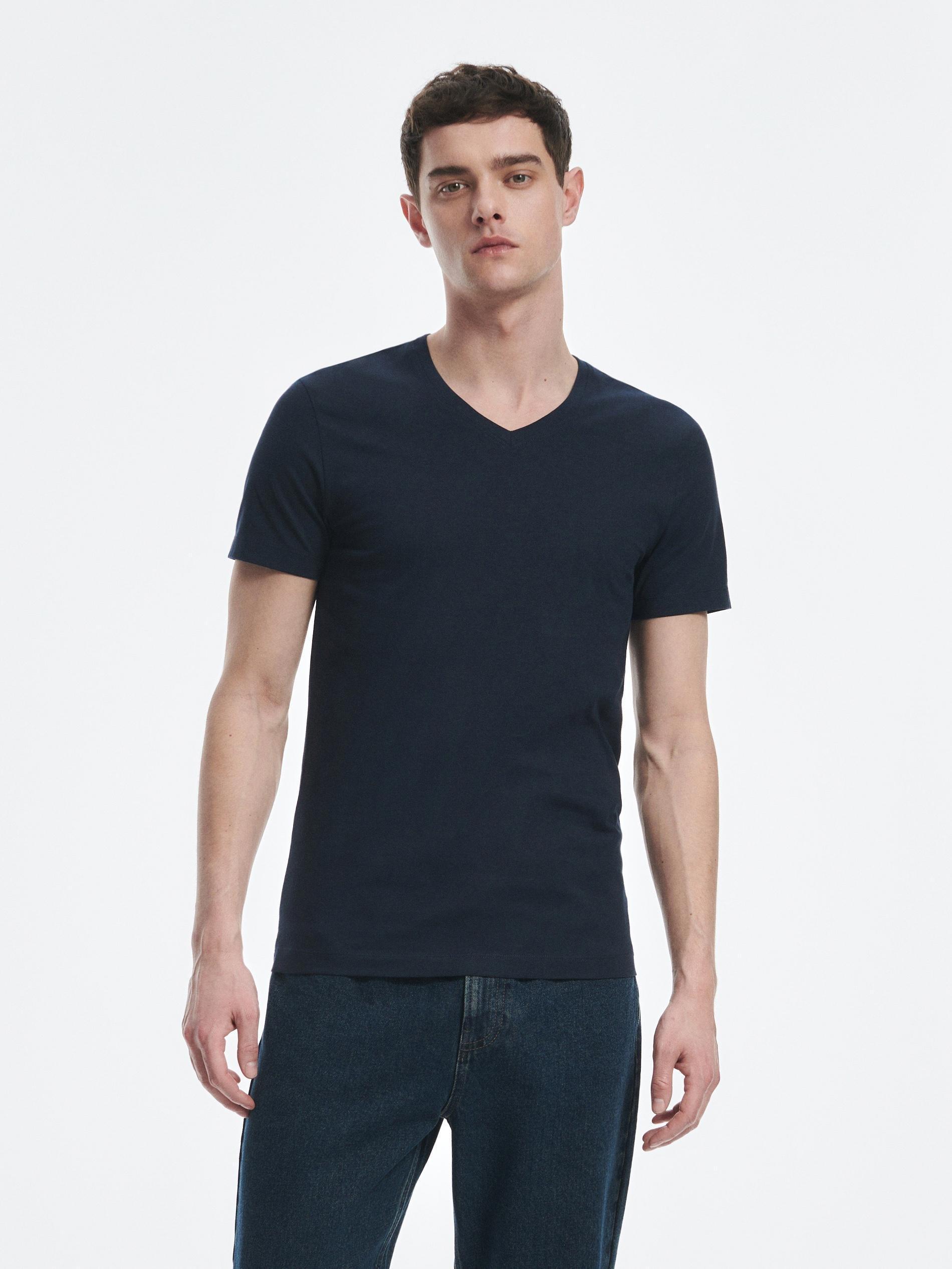 Navy Slim V-Neck T-Shirt, , large image number 4