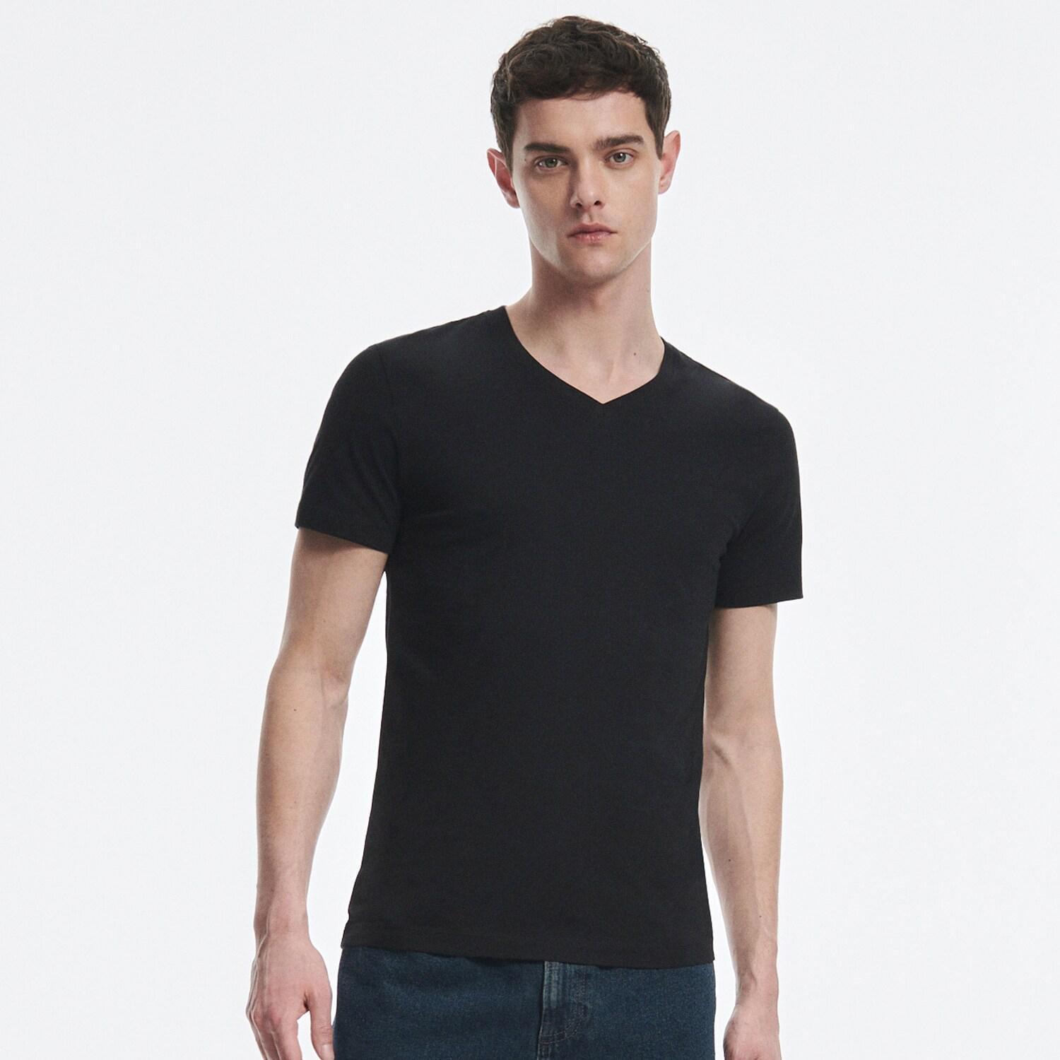 Black Slim Fit V-Neck T-Shirt, , large image number 1