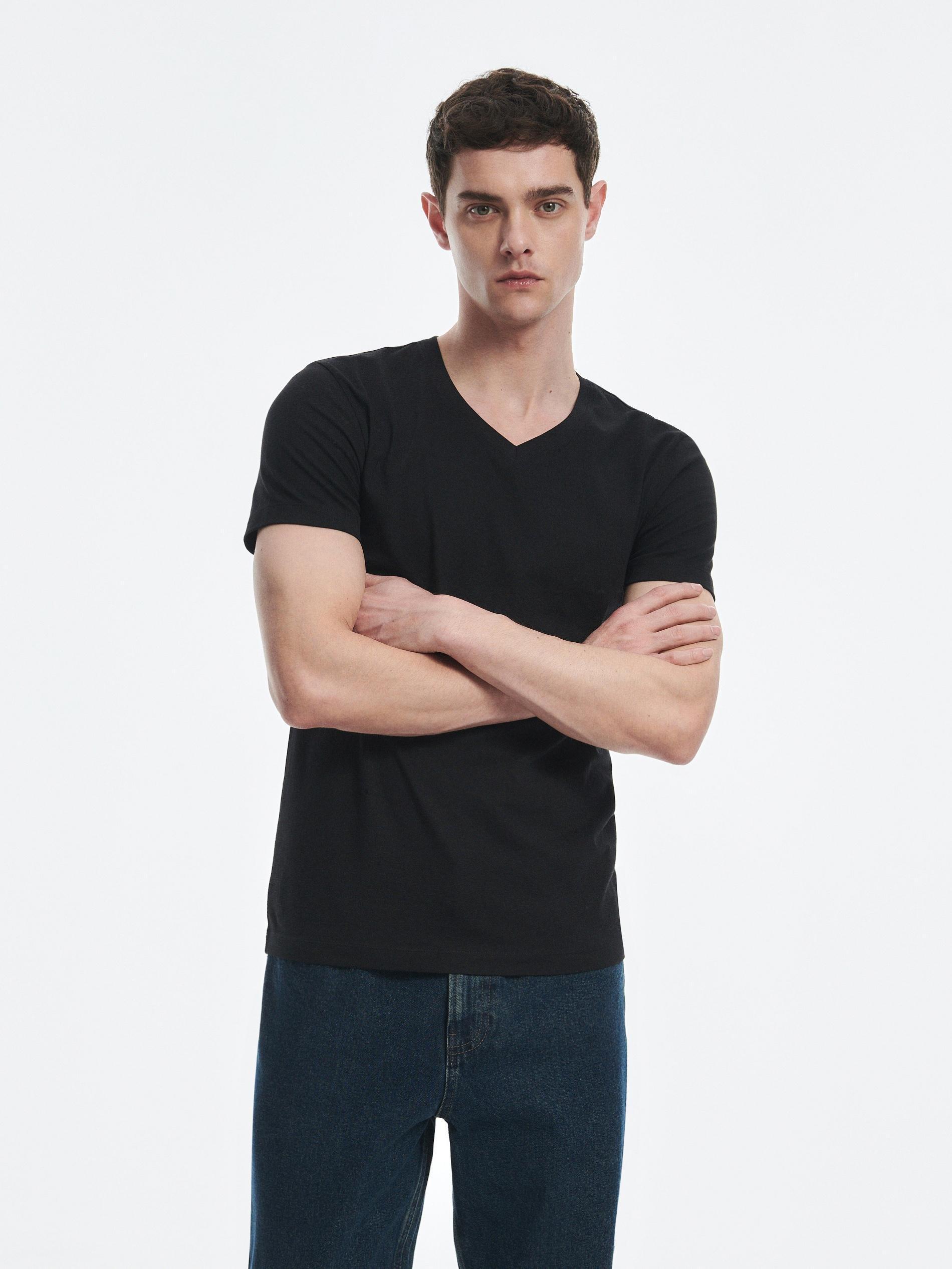 Black Slim Fit V-Neck T-Shirt, , large image number 4