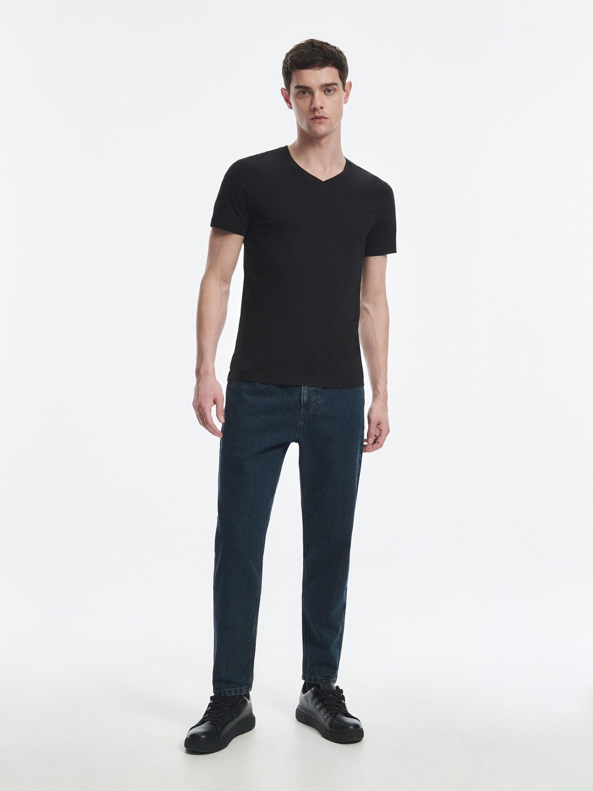 Black Slim Fit V-Neck T-Shirt, , large image number 5
