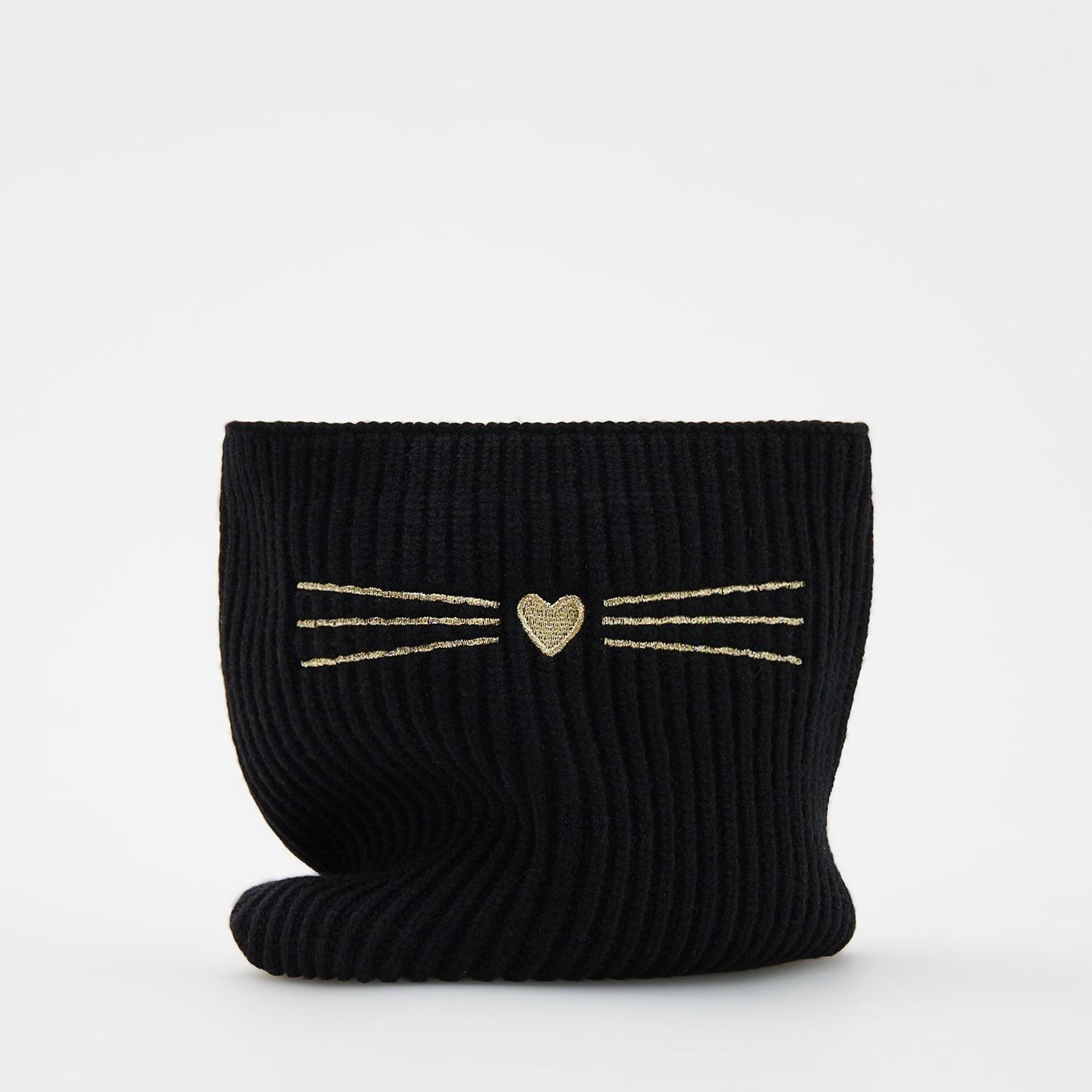 Black Snood With Embroidery Details, Black, large image number 0
