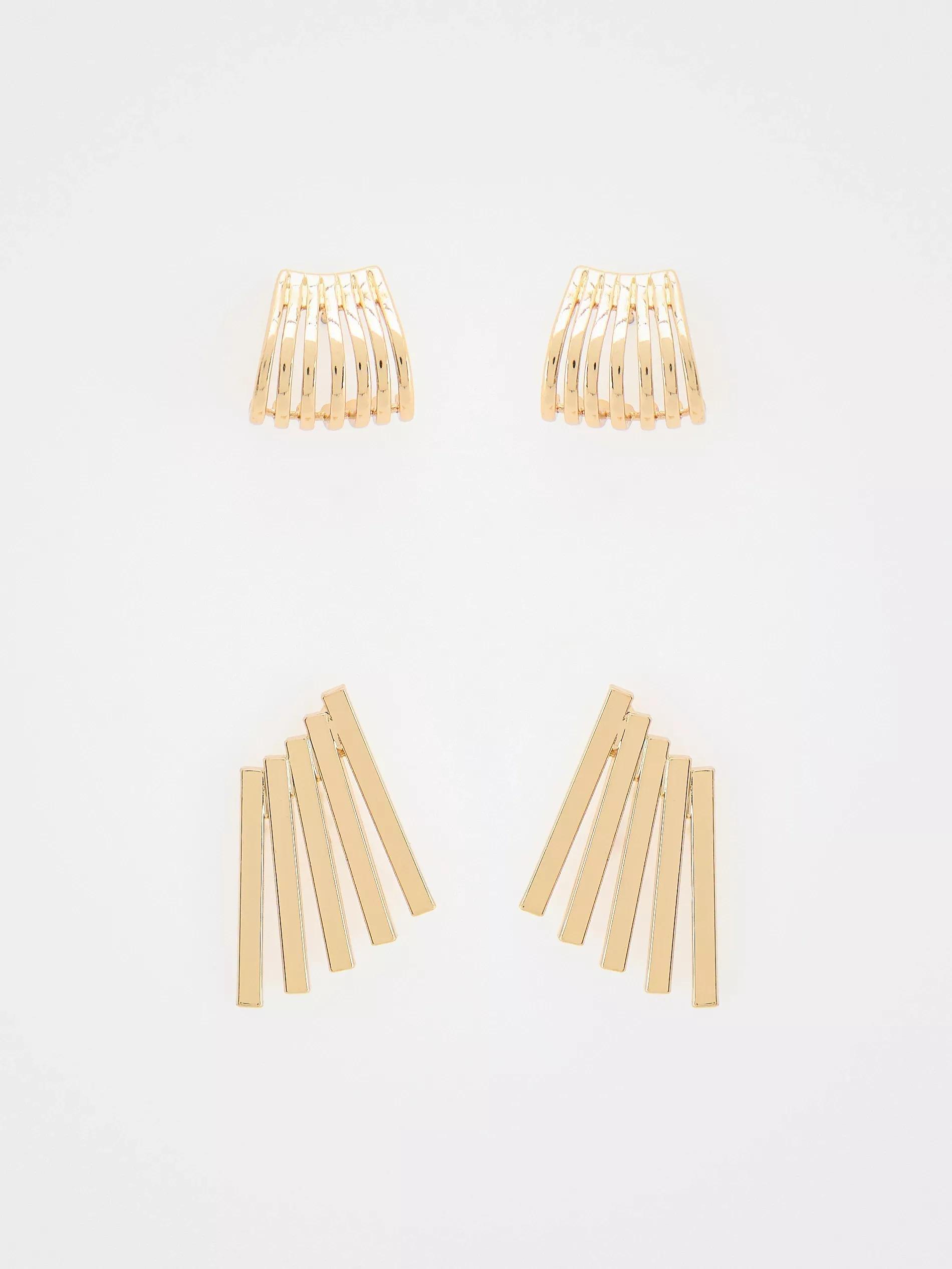 Golden Set Of 2 Pairs Of Earrings, Golden, large image number 1
