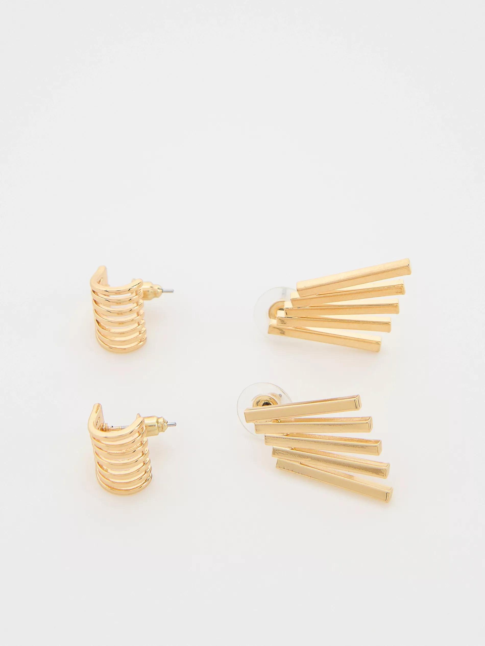 Golden Set Of 2 Pairs Of Earrings, Golden, large image number 2