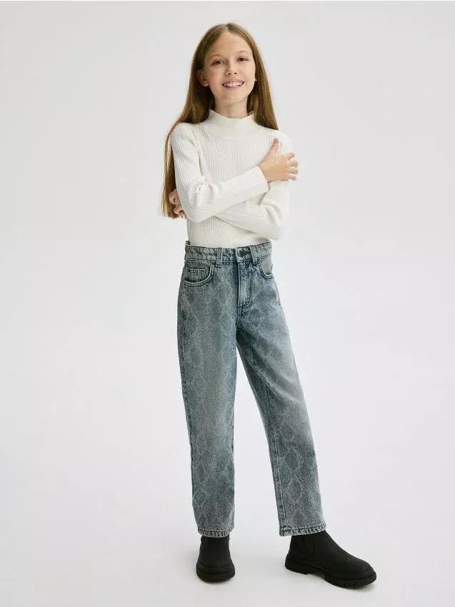 Grey Straight-Fit Jeans With Animal Print, , large image number 0
