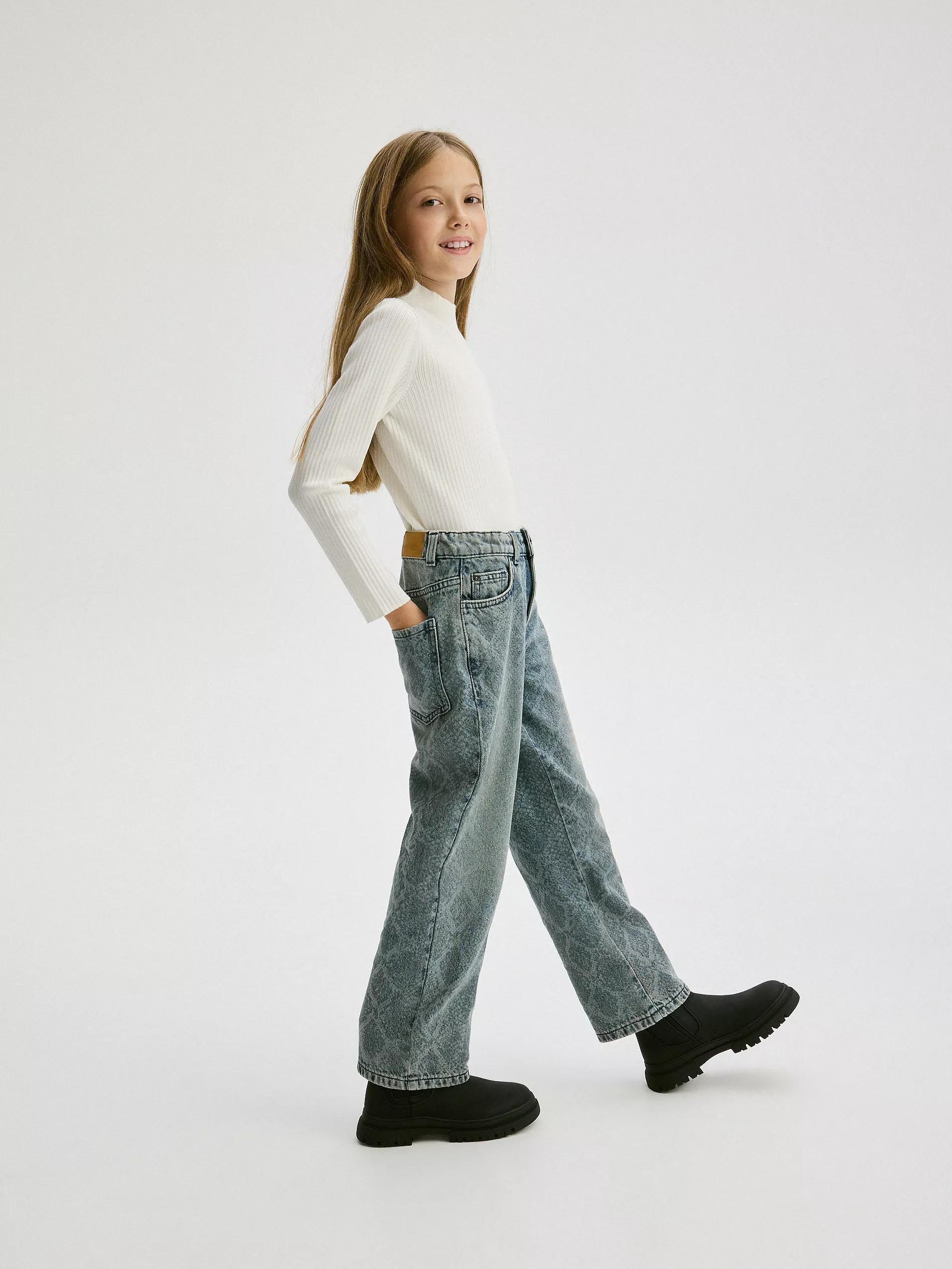 Grey Straight-Fit Jeans With Animal Print, , large image number 1