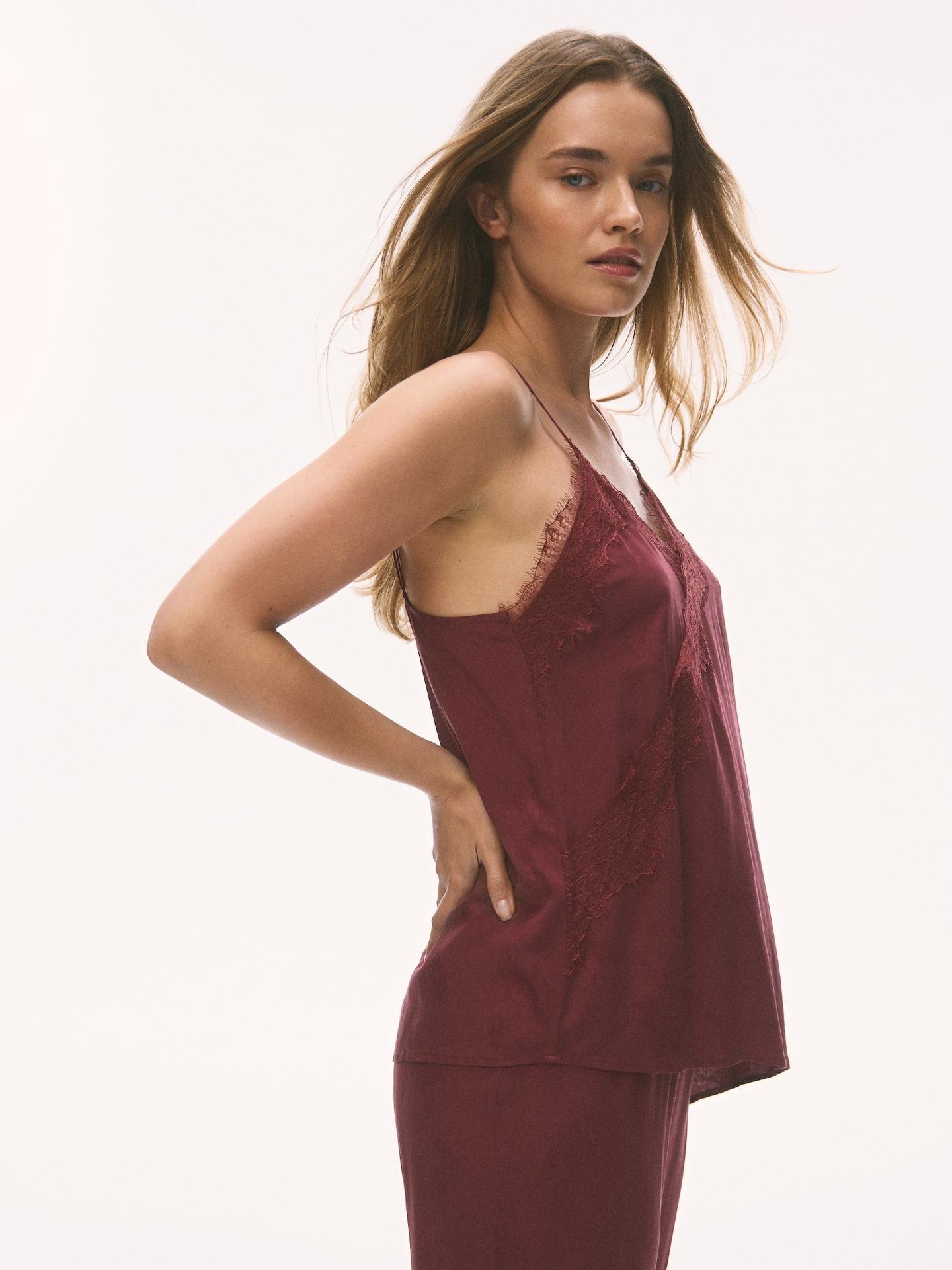 Red Two Piece Viscose Pyjama Set, Burgundy, large image number 1