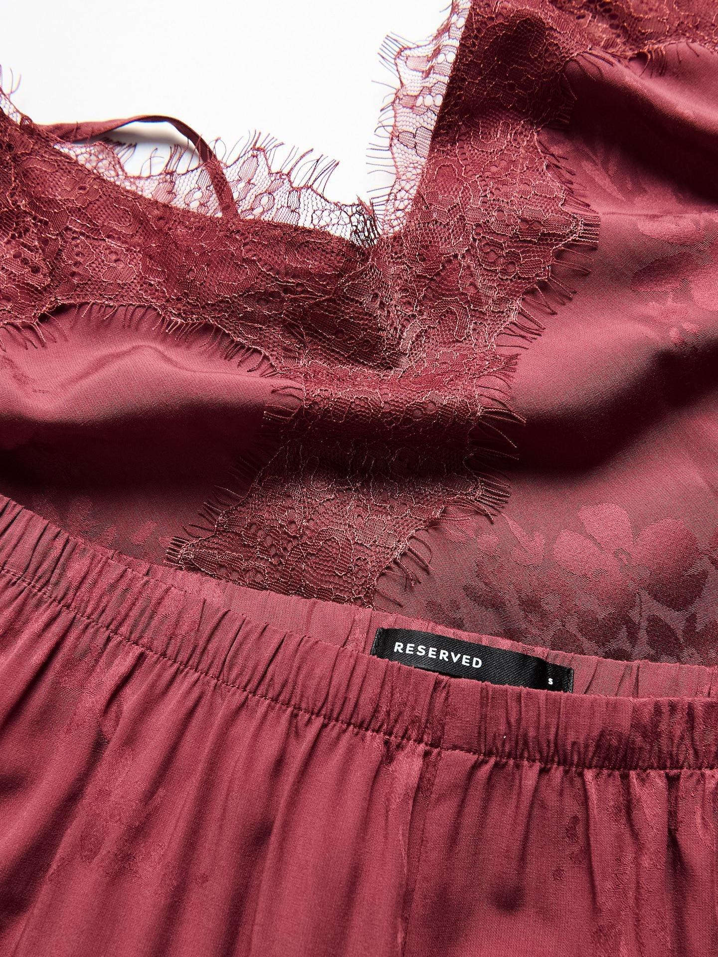 Red Two Piece Viscose Pyjama Set, Burgundy, large image number 4