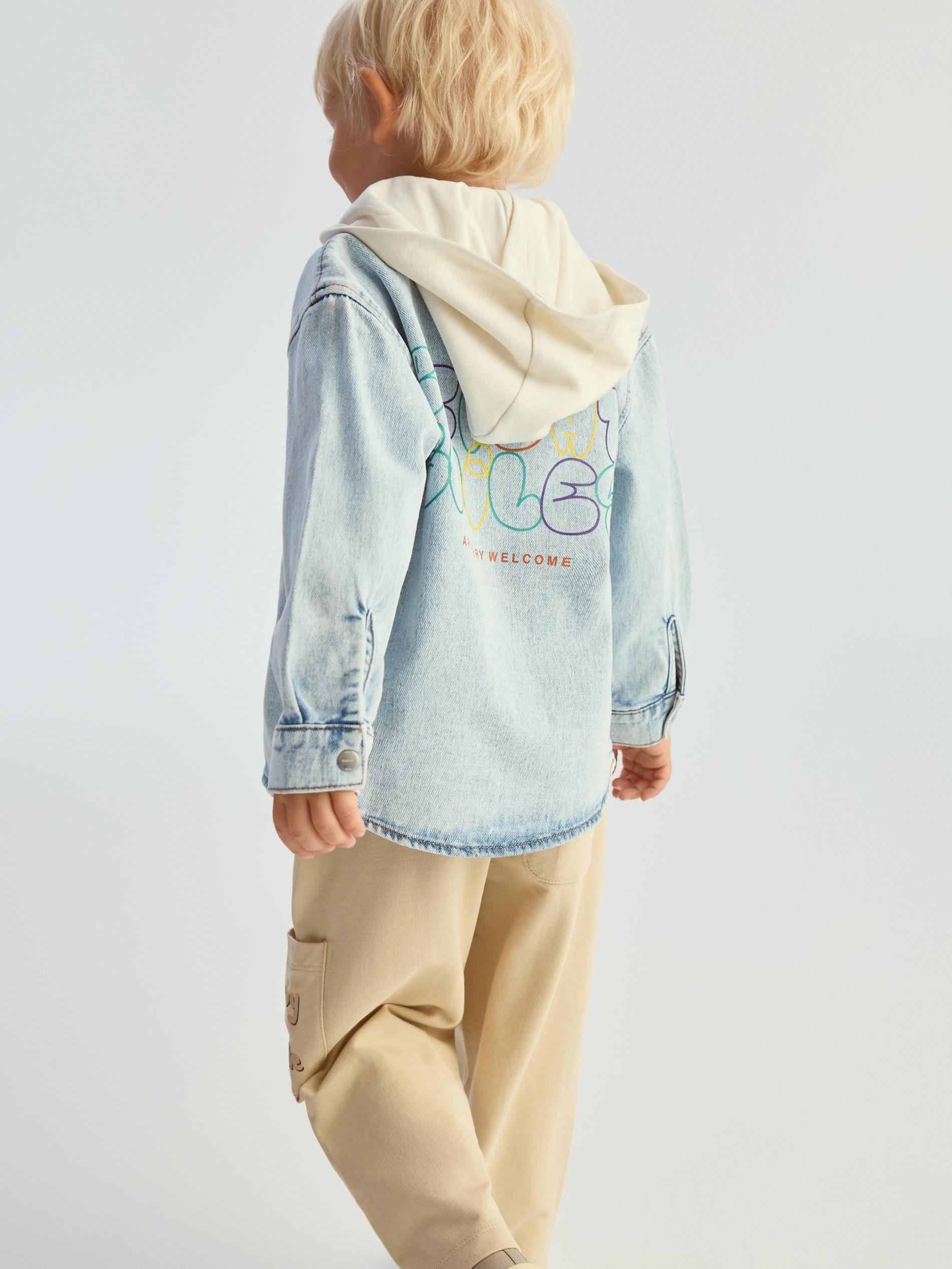 Blue Hooded Denim Shirt, Blue, medium