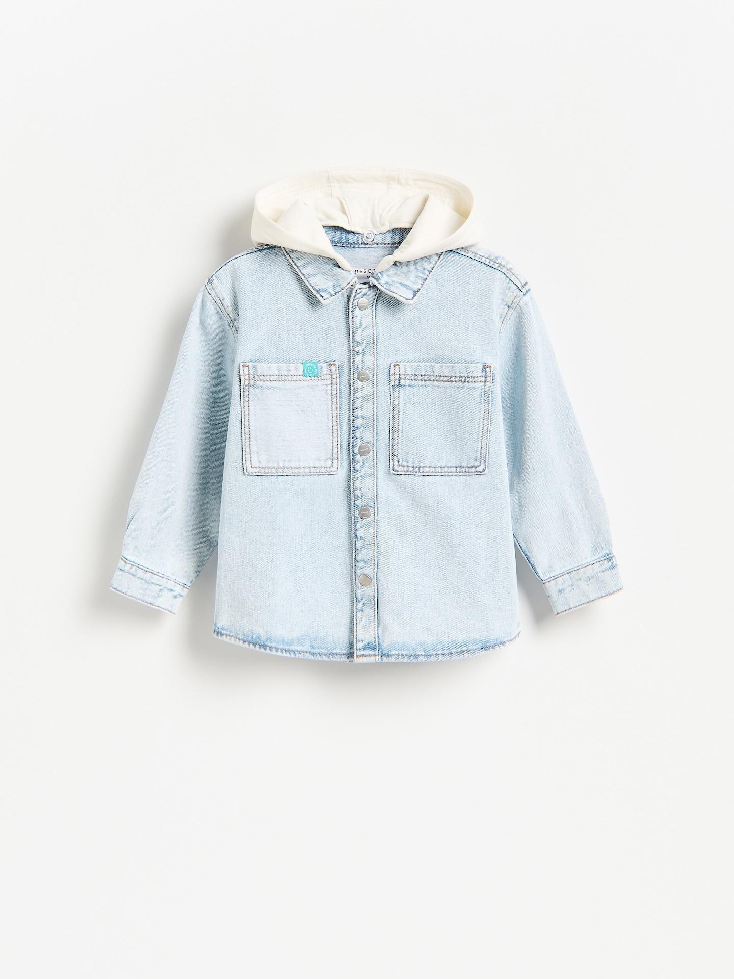 Blue Hooded Denim Shirt, Blue, large image number 1
