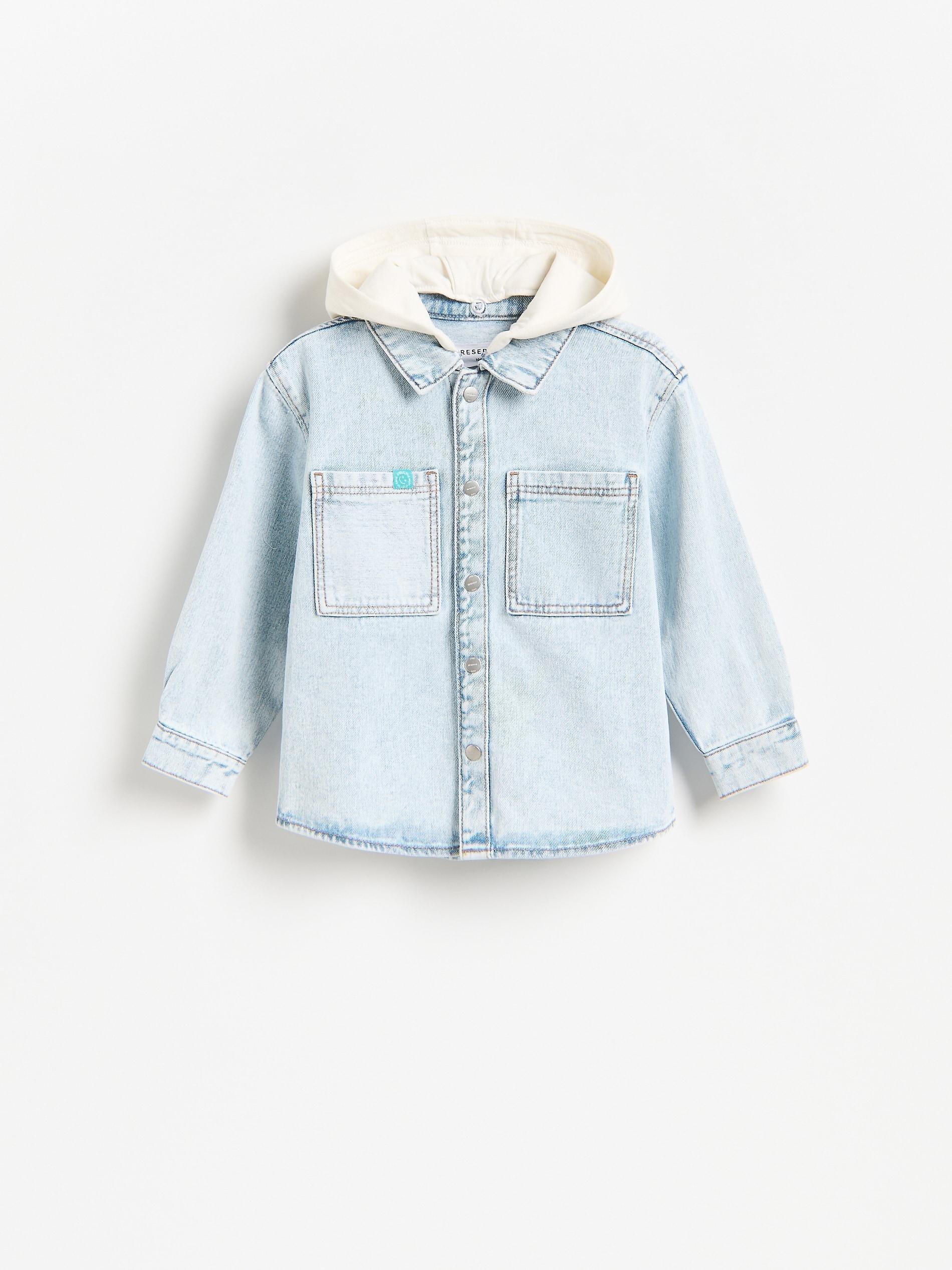 Blue Hooded Denim Shirt, Blue, medium