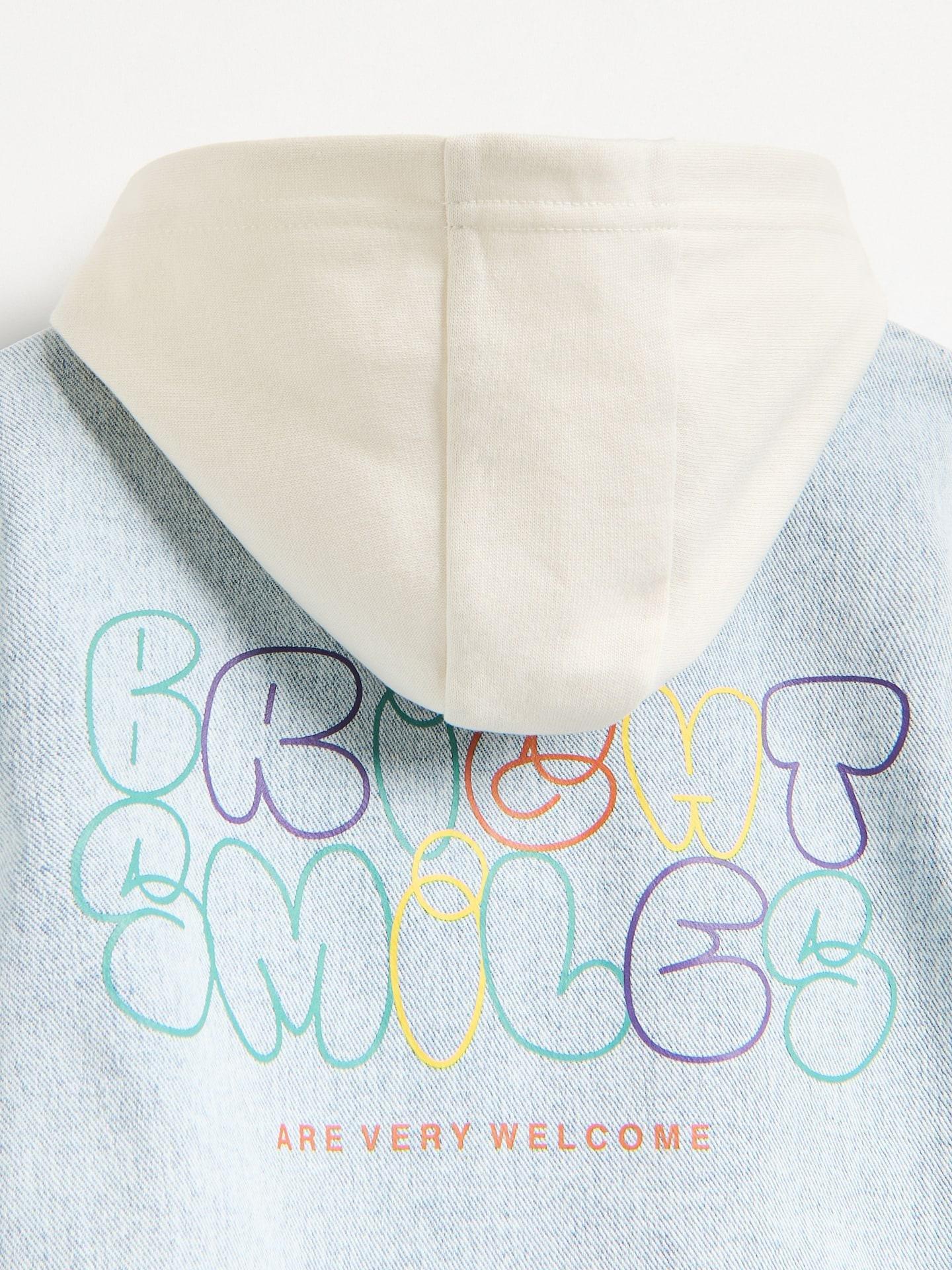 Blue Hooded Denim Shirt, Blue, large image number 3