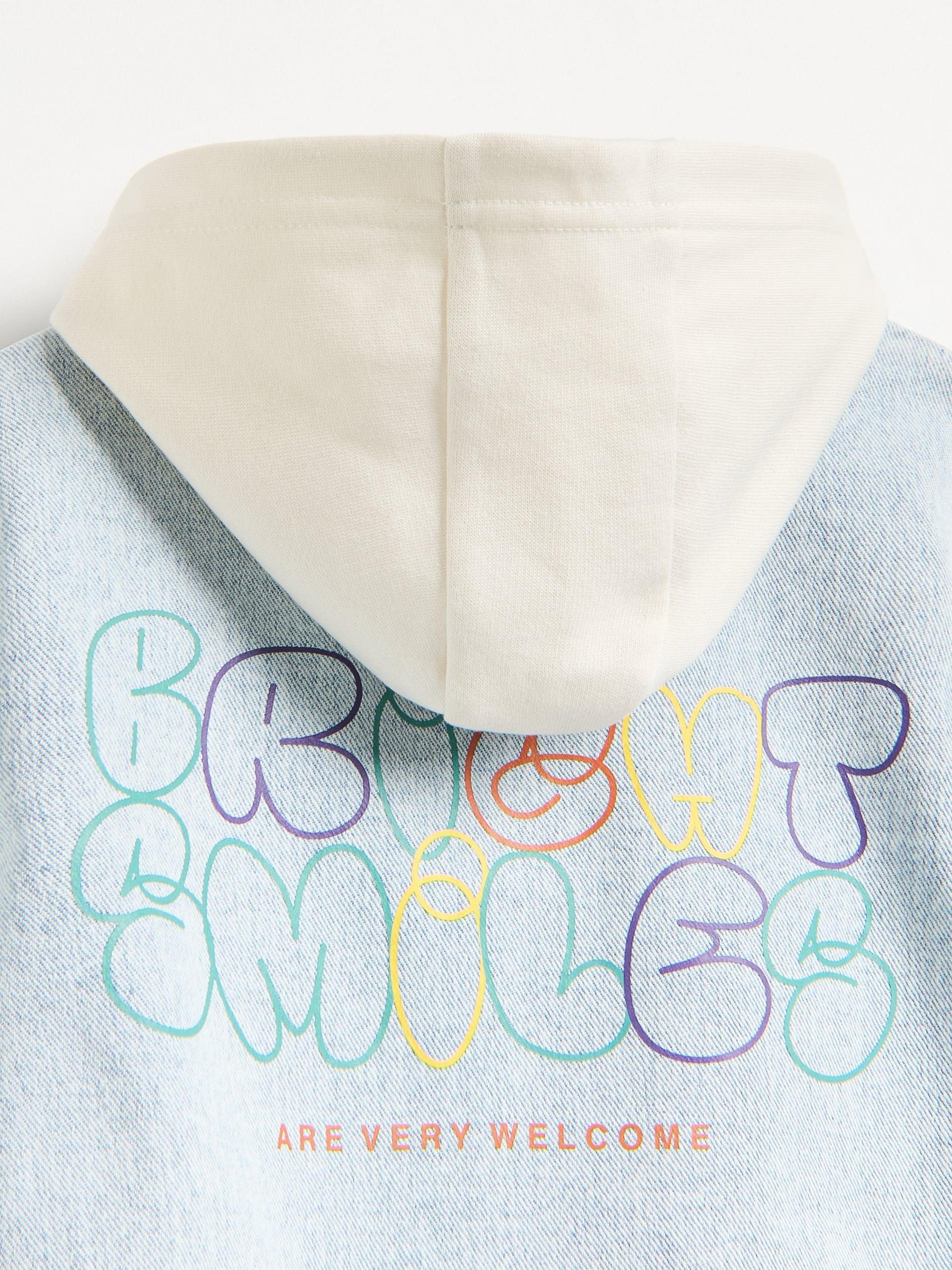 Blue Hooded Denim Shirt, Blue, large image number 3