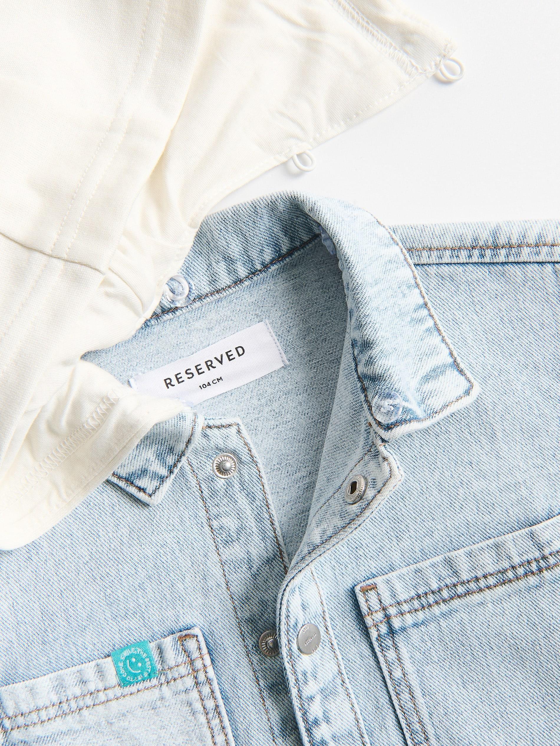 Blue Hooded Denim Shirt, Blue, large image number 5