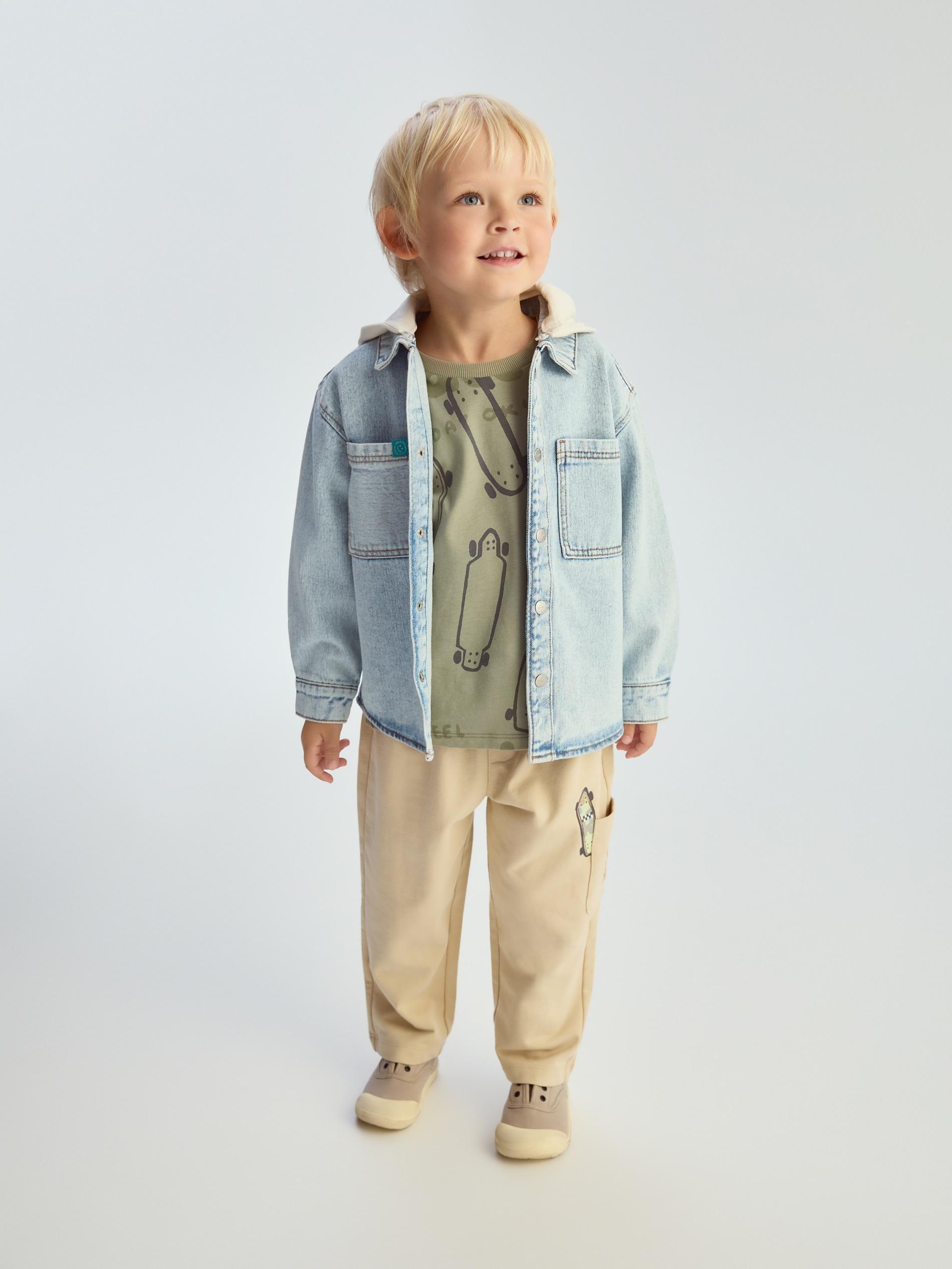 Blue Hooded Denim Shirt, Blue, large image number 6