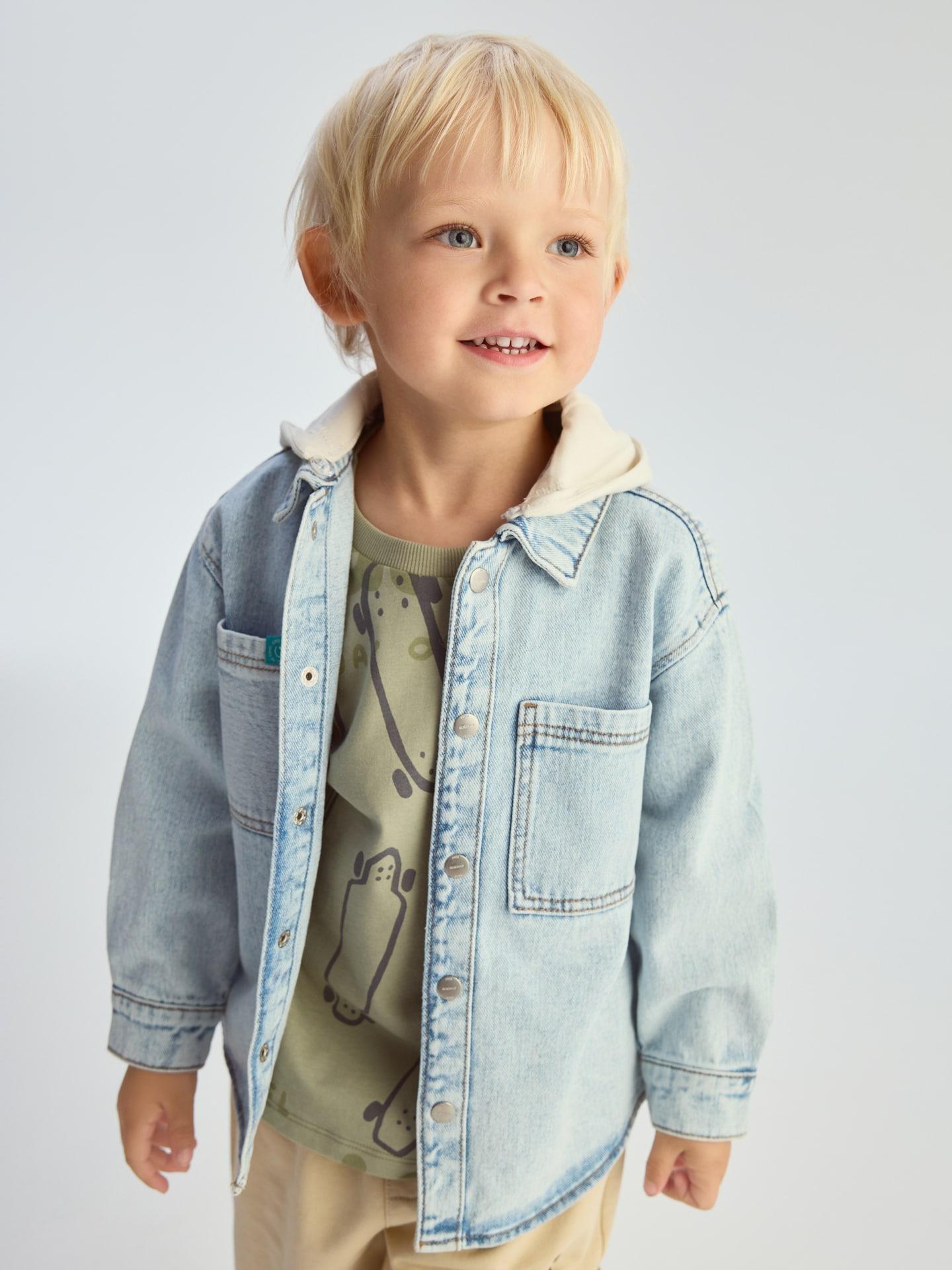 Blue Hooded Denim Shirt, Blue, large image number 7