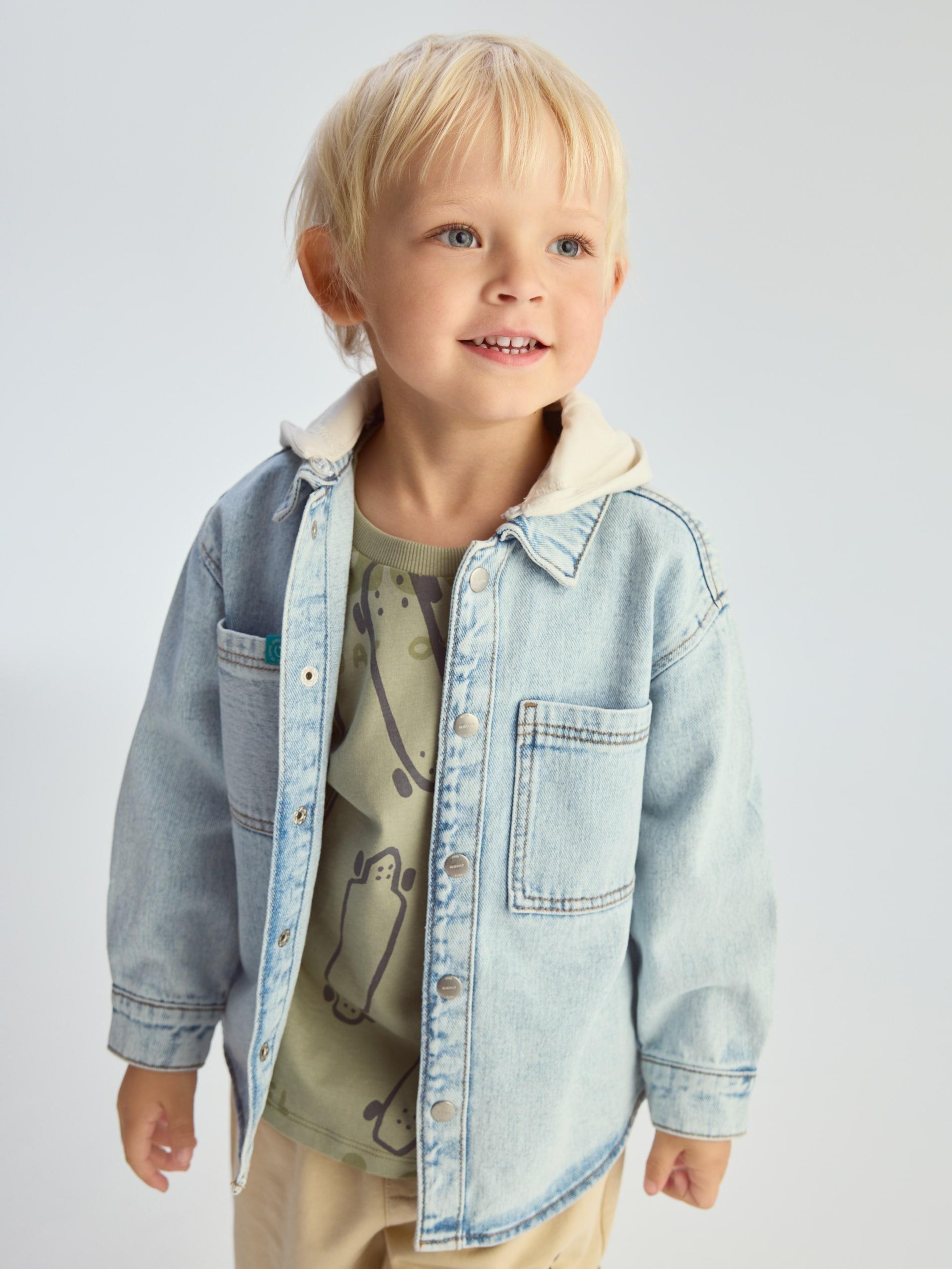 Blue Hooded Denim Shirt, Blue, large image number 7