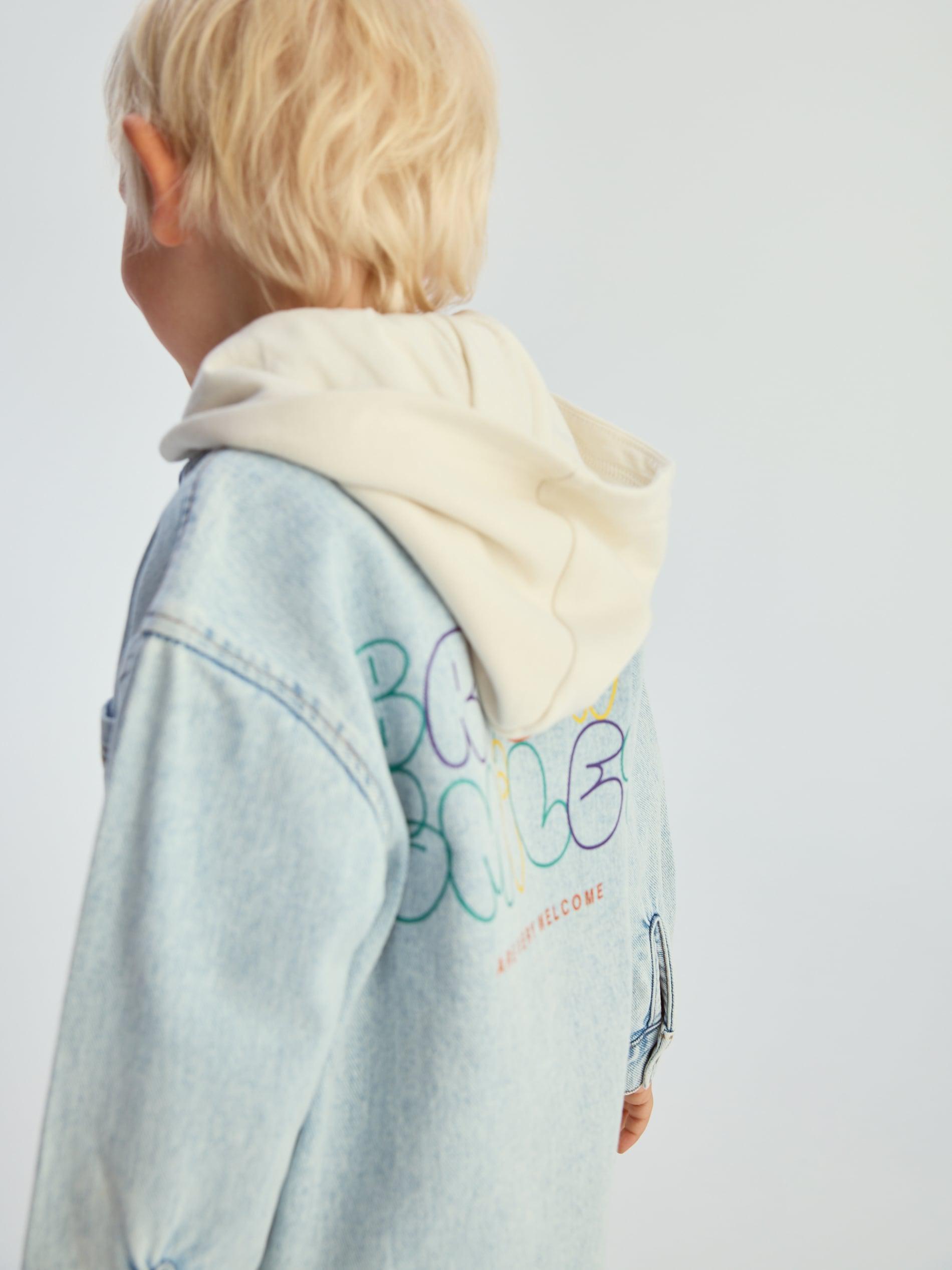 Blue Hooded Denim Shirt, Blue, large image number 8