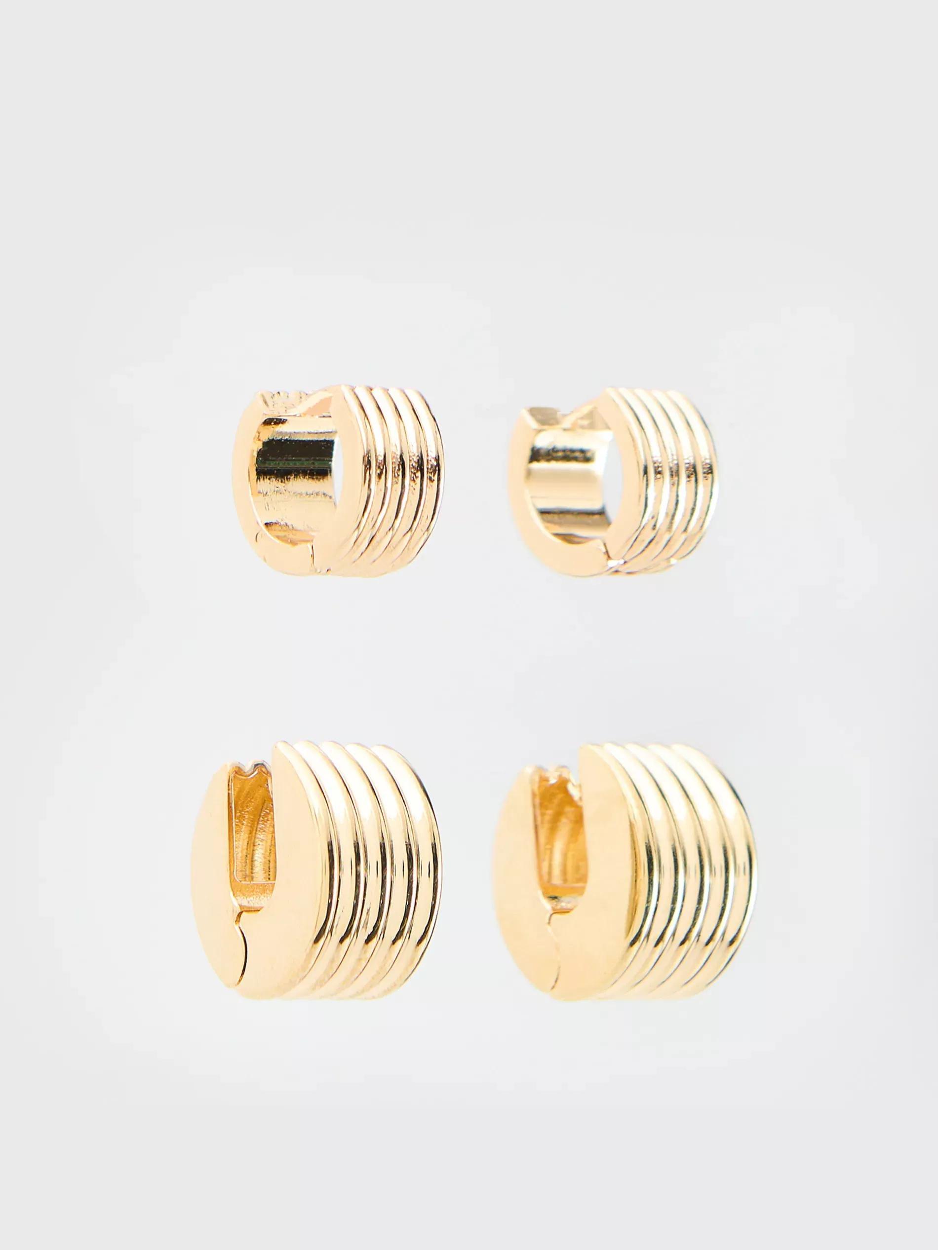 Gold Round Earrings 2 Pack, Golden, large image number 3