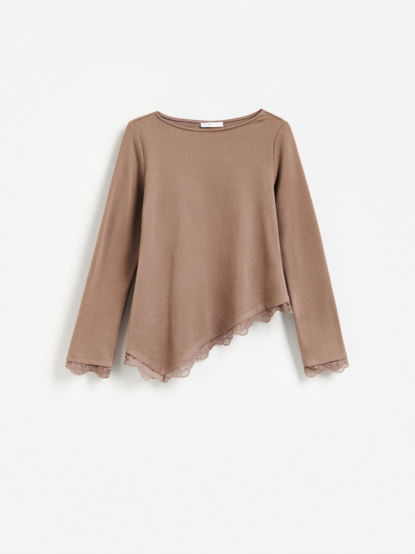 Brown Lace-Trimmed Longsleeve, Brown, medium