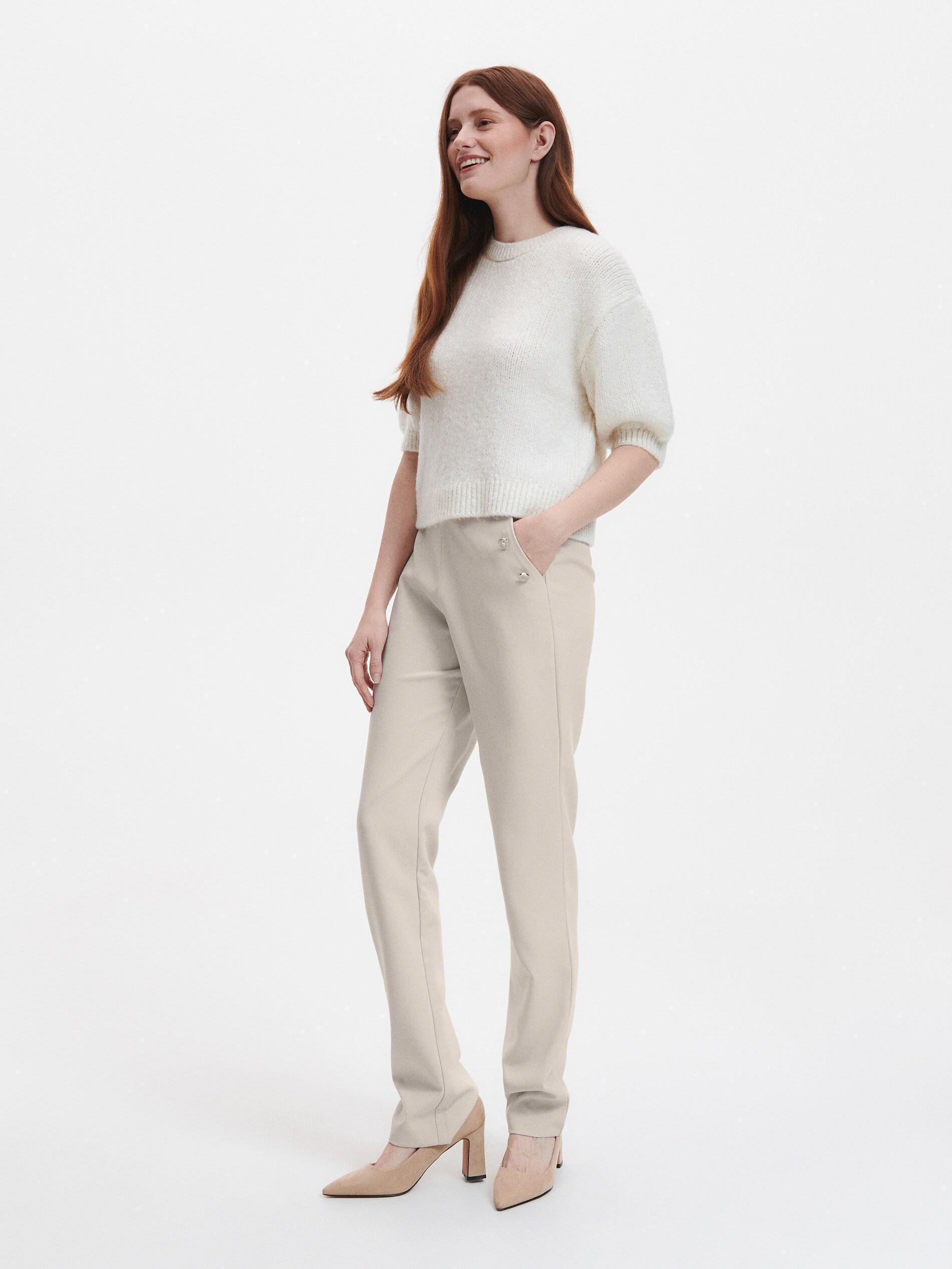 Beige Trousers With Ornament Buttons, , large image number 0