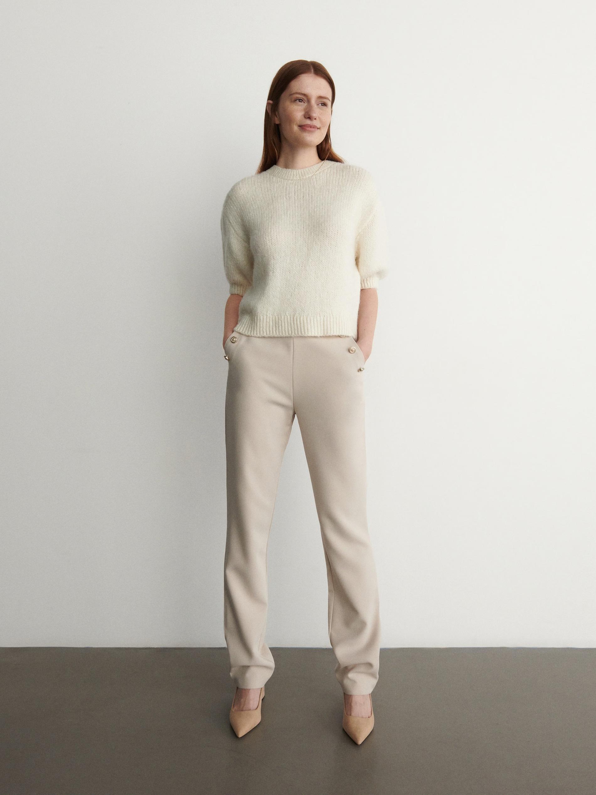 Beige Trousers With Ornament Buttons, , large image number 4