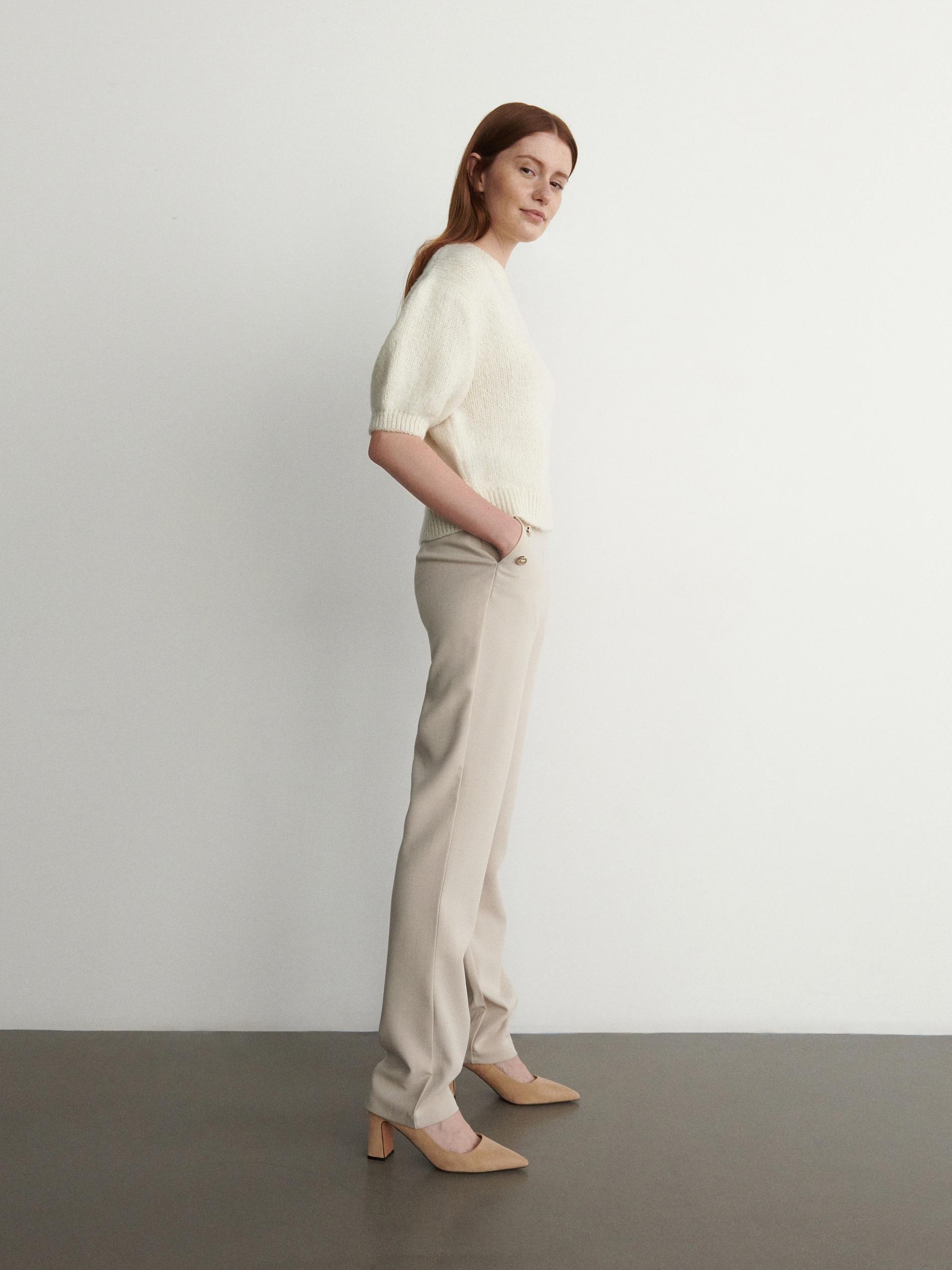 Beige Trousers With Ornament Buttons, , large image number 6