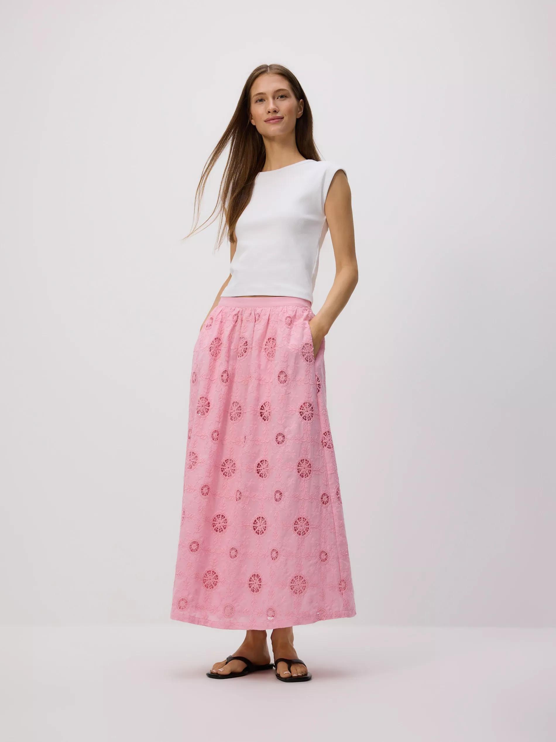 PINK Embroidered midi skirt, Pink, medium