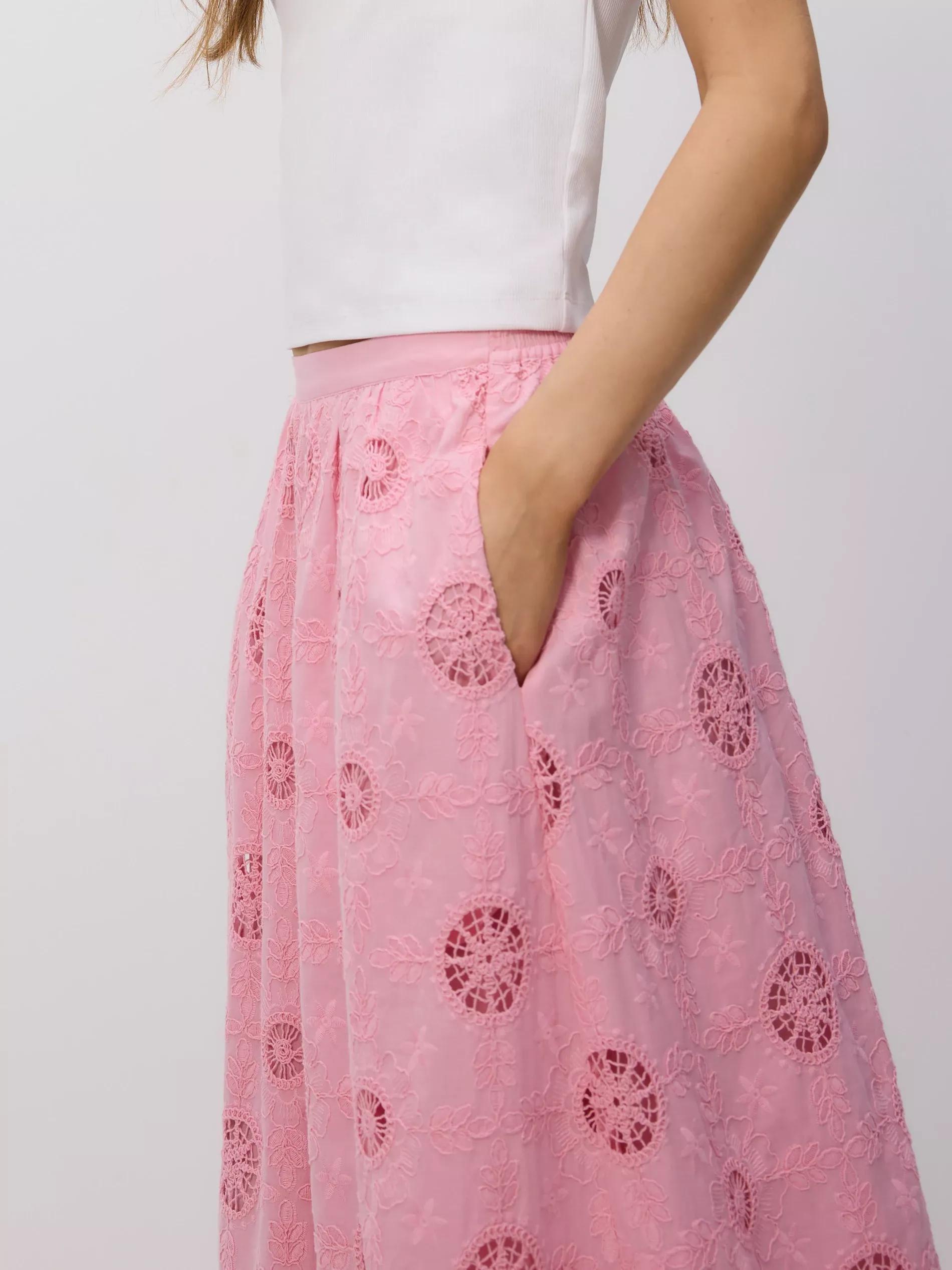 PINK Embroidered midi skirt, Pink, medium