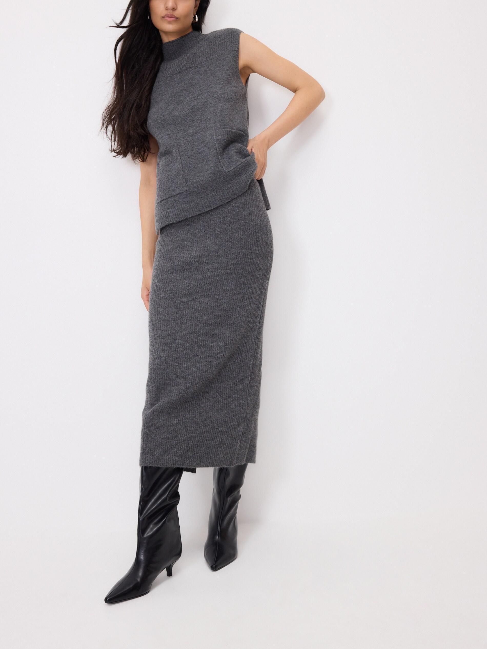 Grey Detailed Midi Skirt, Grey, large image number 1