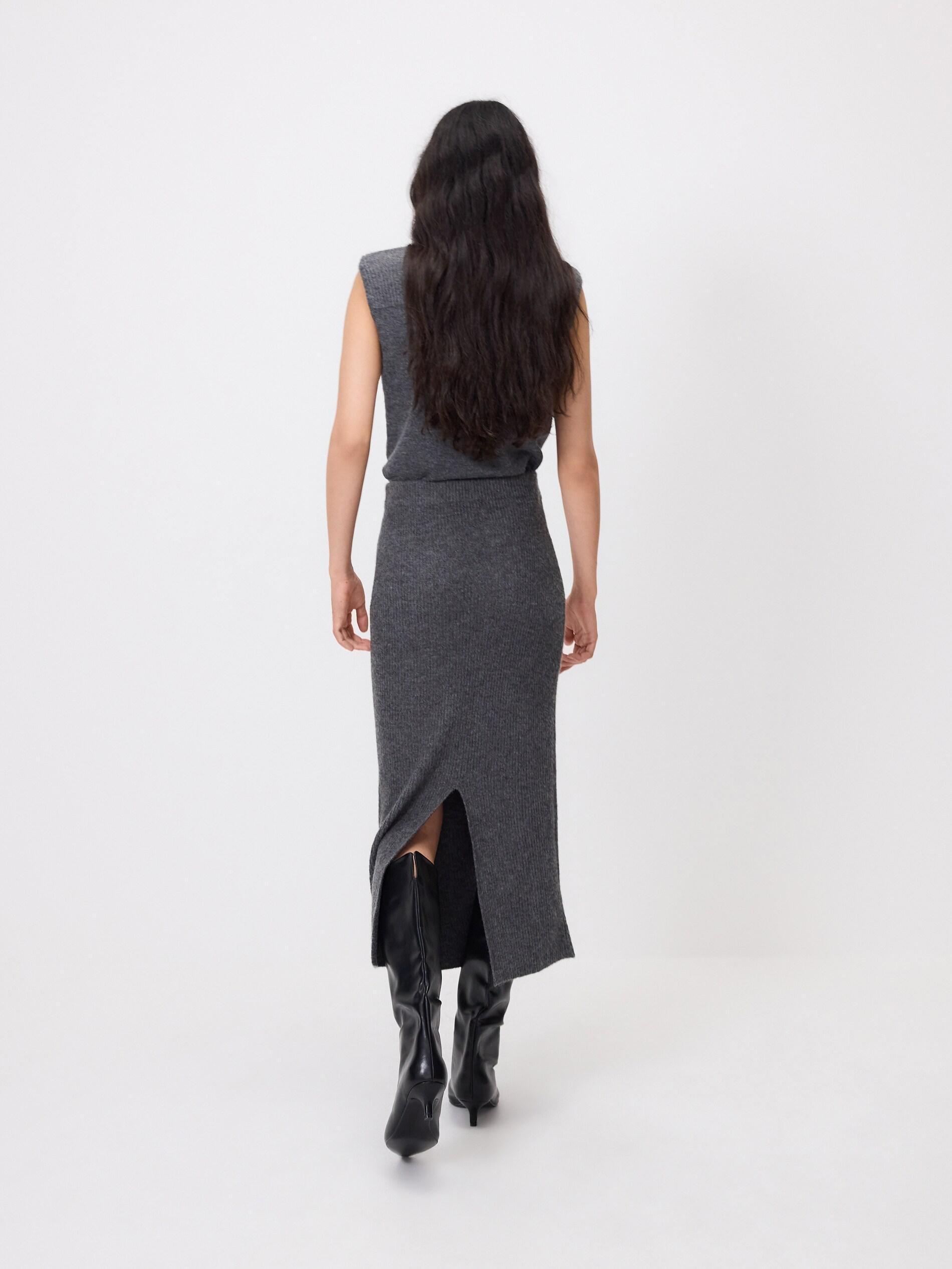 Grey Detailed Midi Skirt, Grey, large image number 3