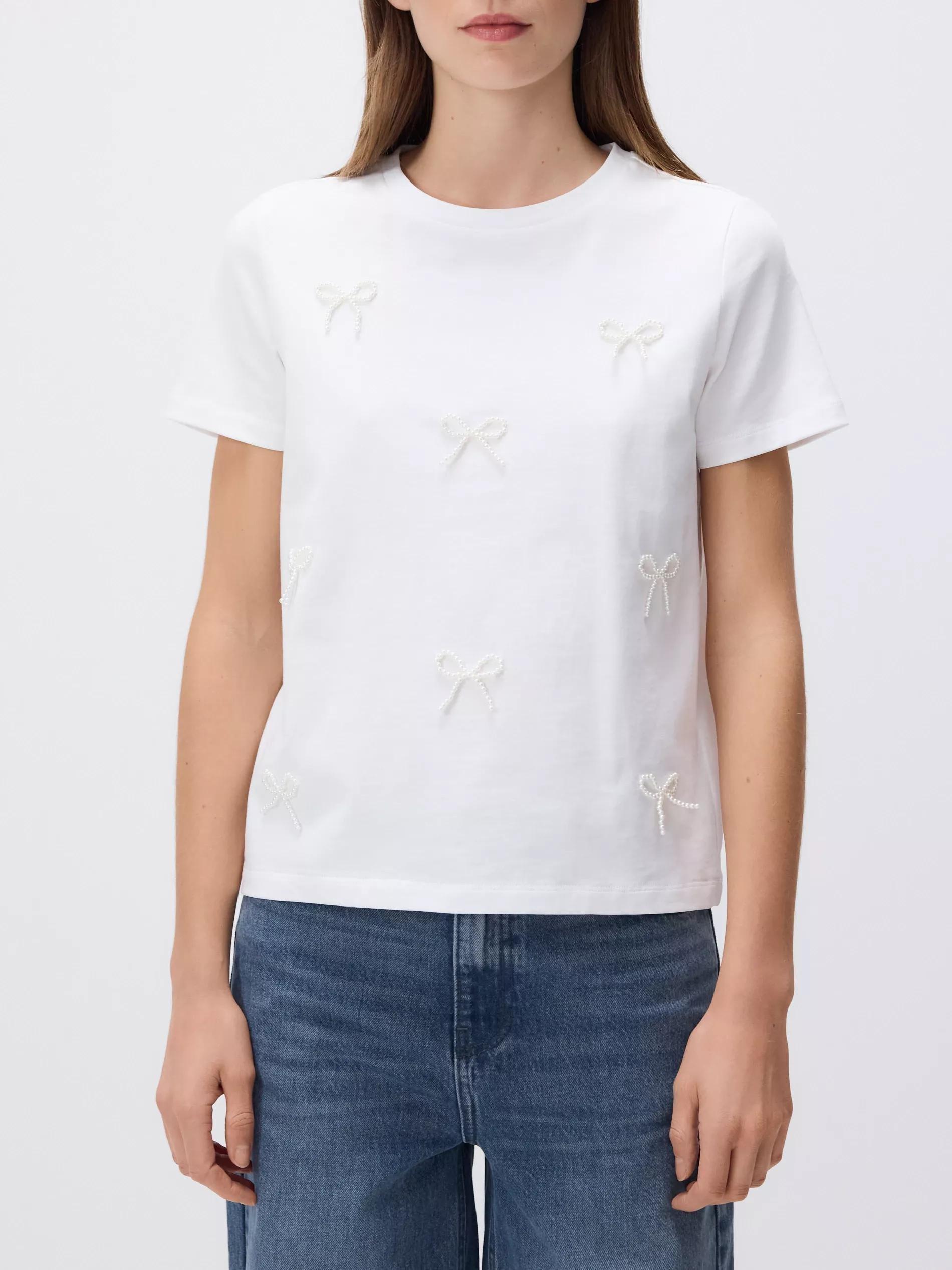 White T-Shirt With Bows, White, large image number 2