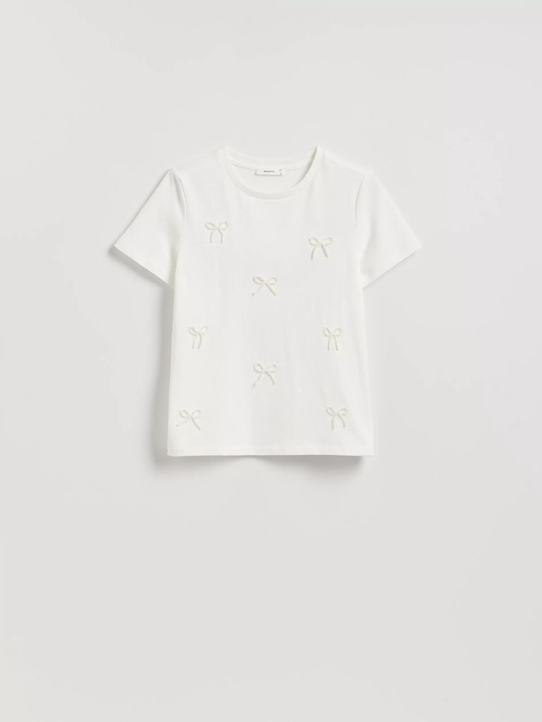 White T-Shirt With Bows, White, large image number 4