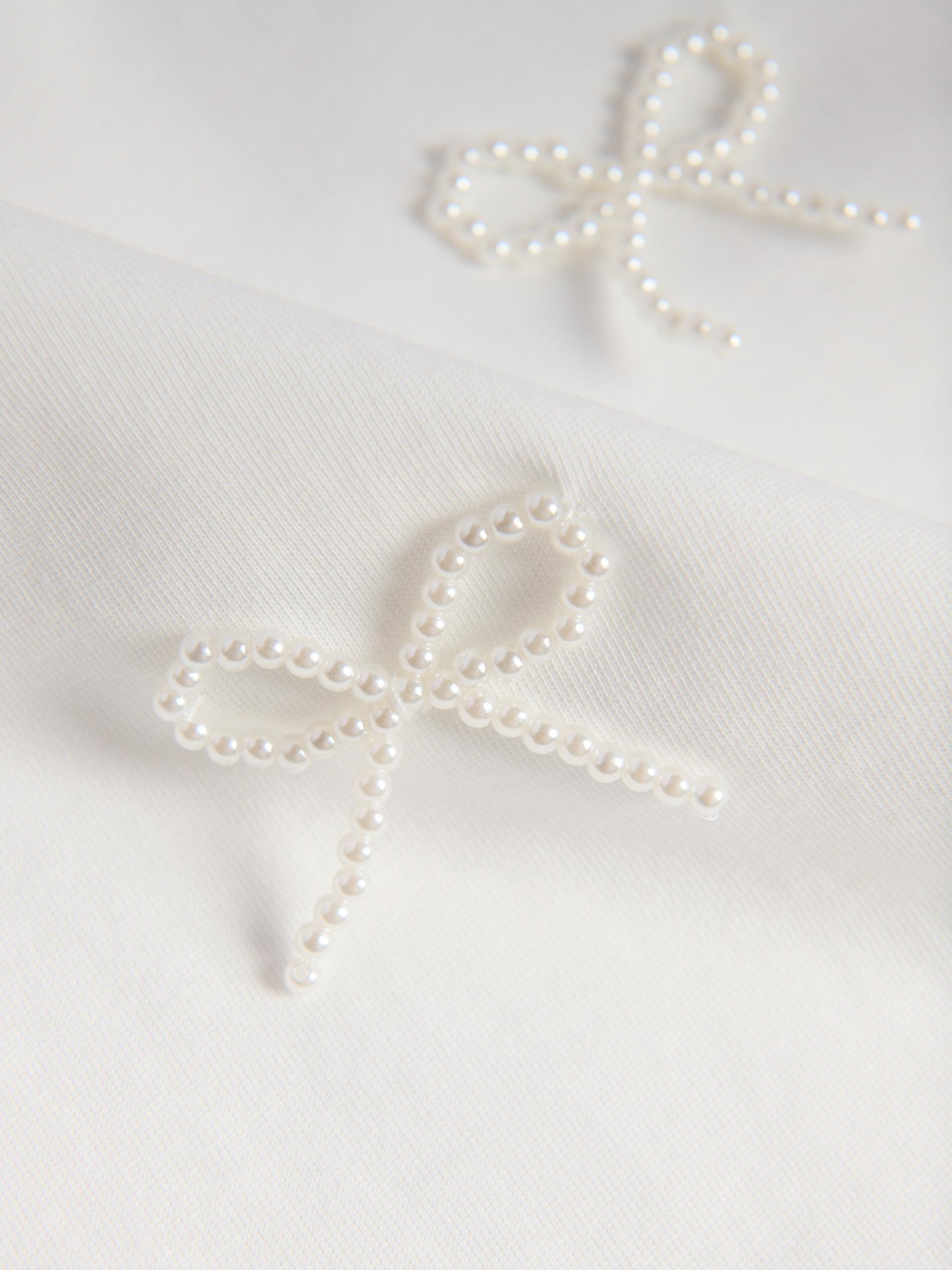 White T-Shirt With Bows, White, large image number 5