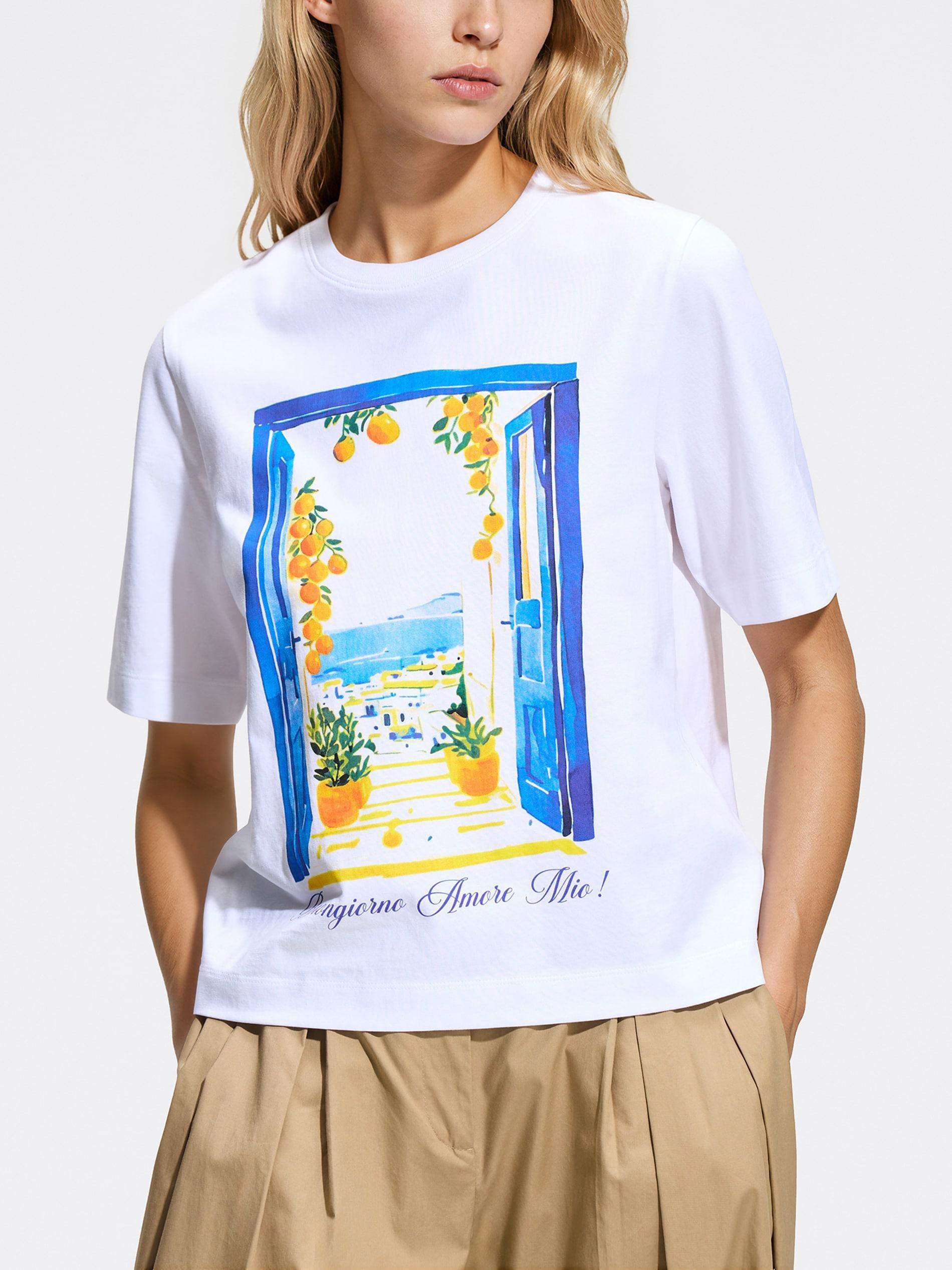 White Cotton T-Shirt With Print, White, large image number 0