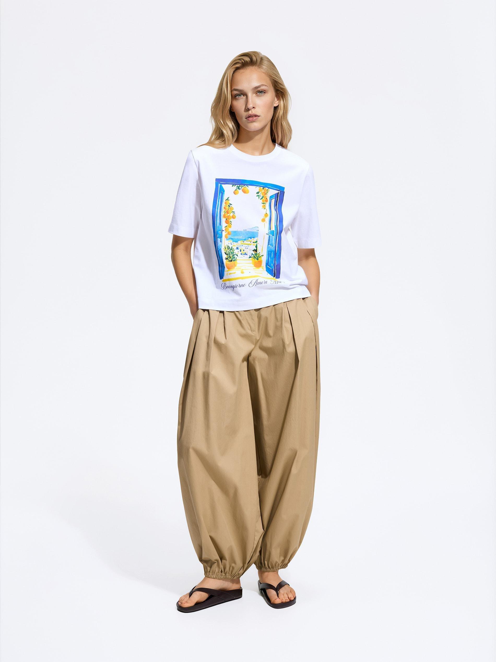White Cotton T-Shirt With Print, White, medium