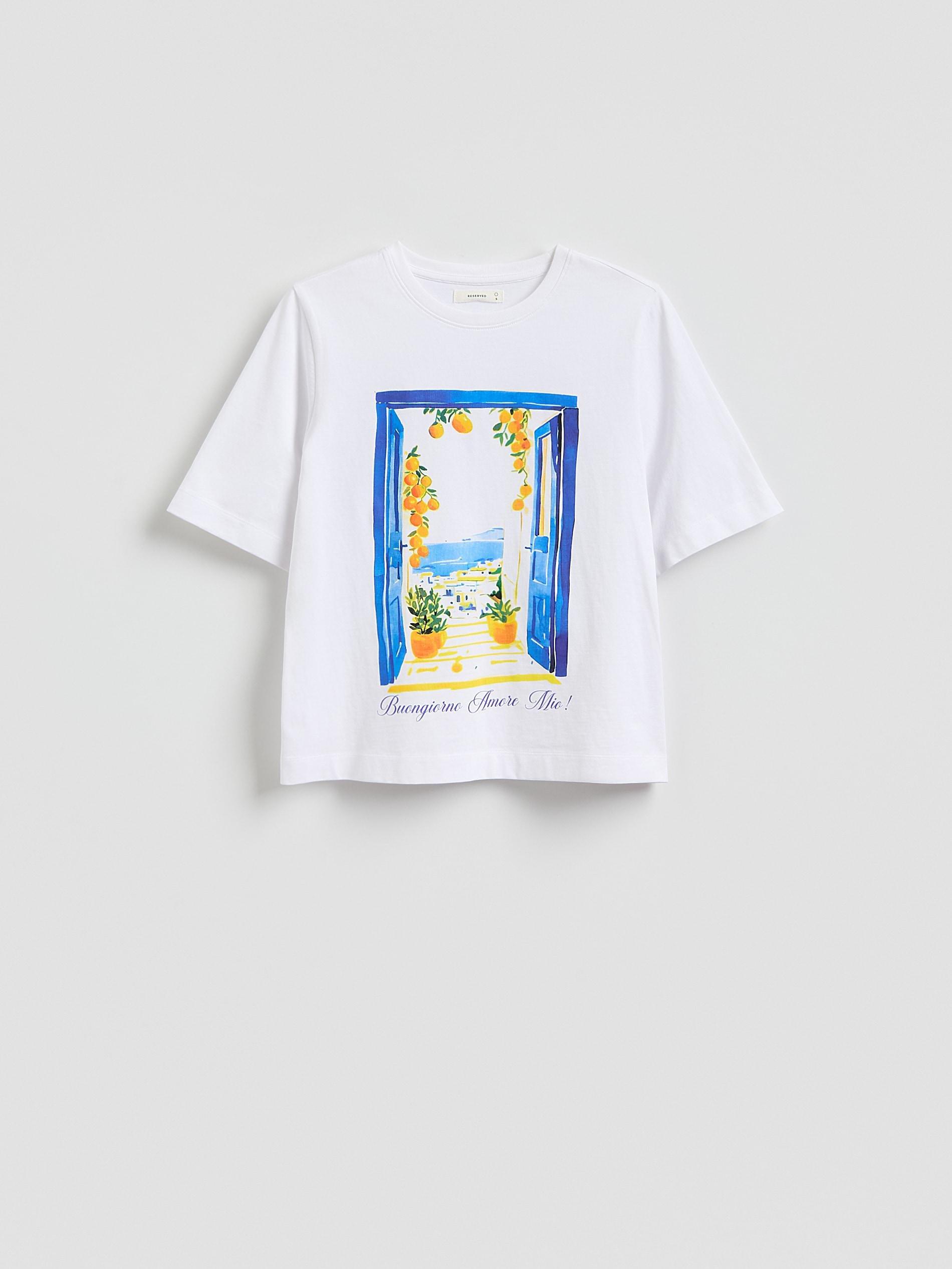 White Cotton T-Shirt With Print, White, large image number 3
