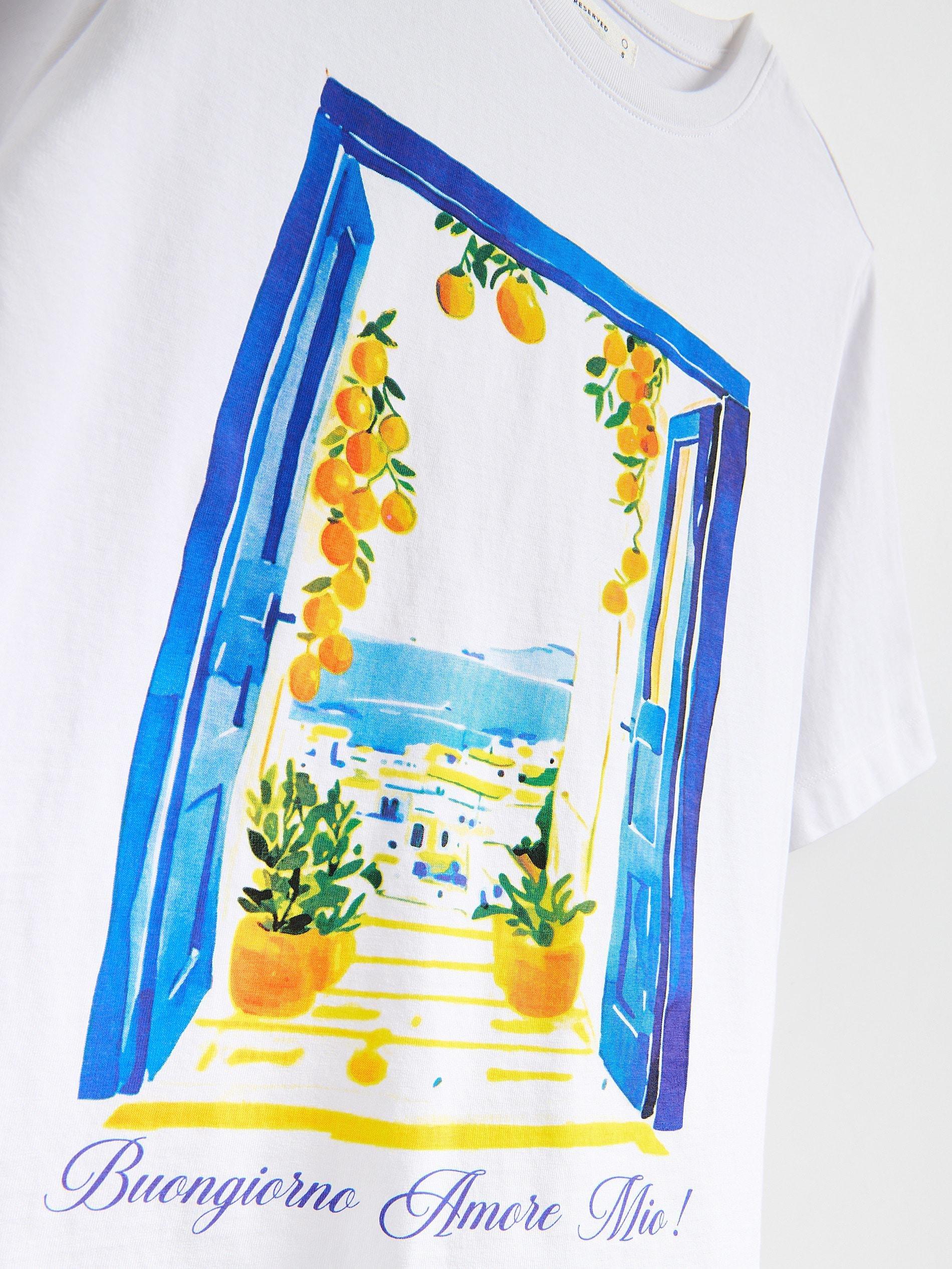 White Cotton T-Shirt With Print, White, large image number 4
