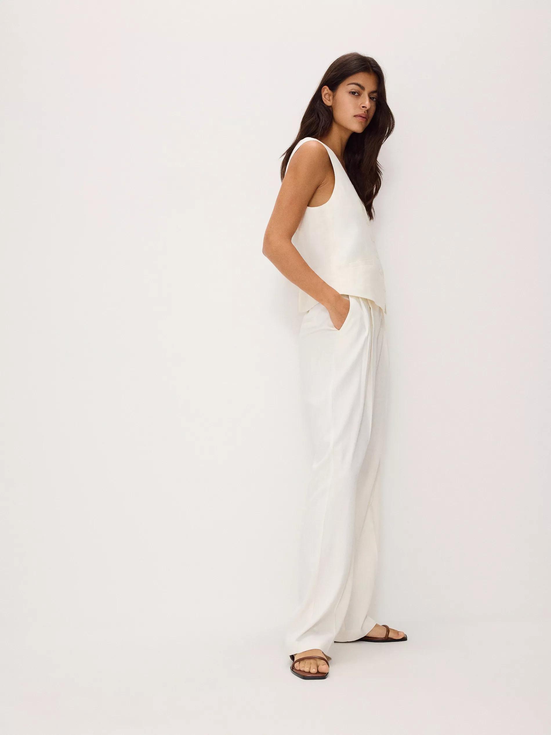 White Viscose Wide Leg Trousers, , large image number 0