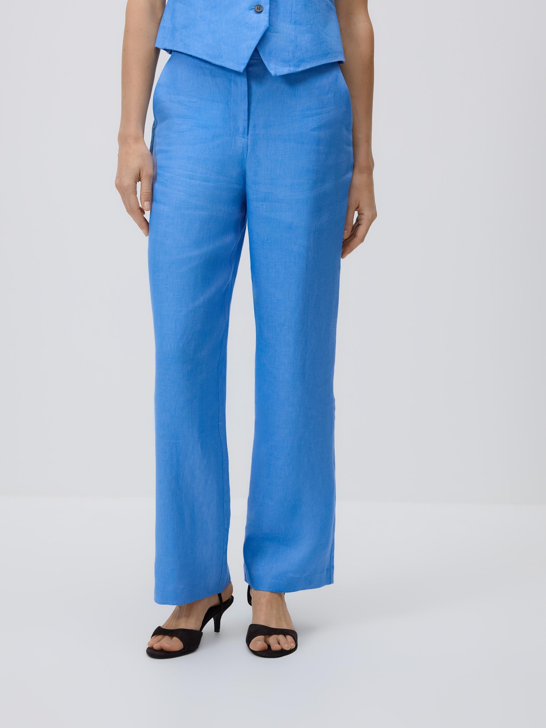 Blue Linen Trousers, Blue, large image number 0