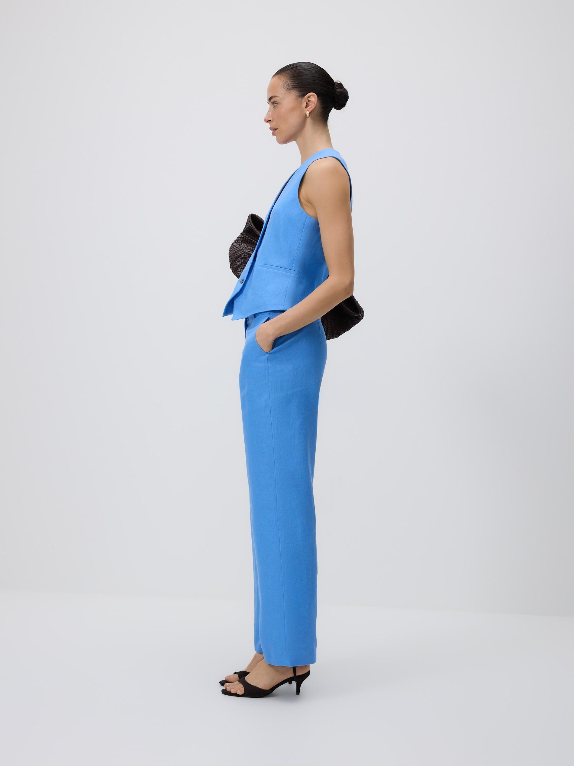 Blue Linen Trousers, Blue, large image number 2